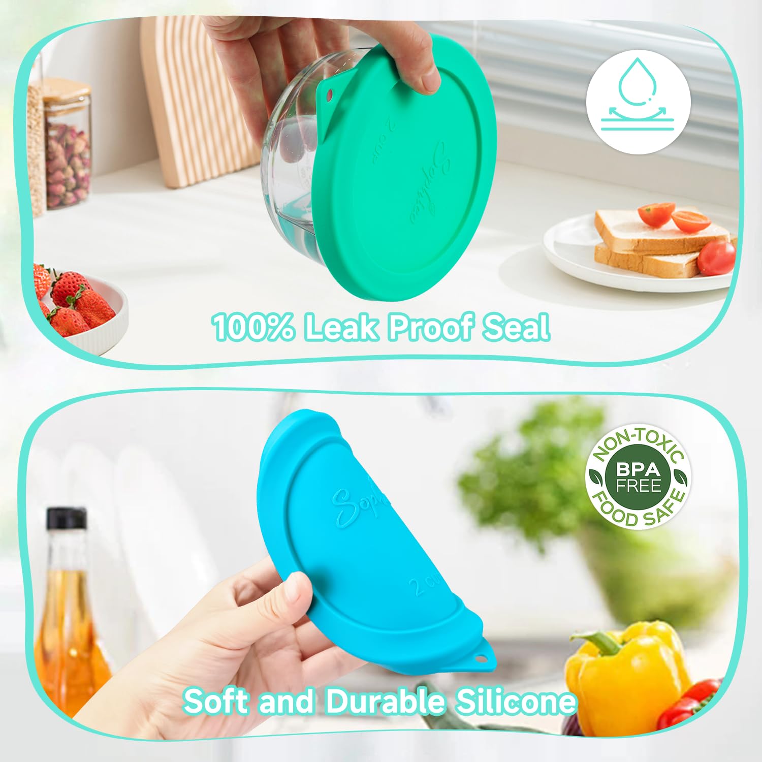 Sophico 2 Cup Round Silicone Storage Cover Lids Replacement For Pyrex 7200-Pc And Anchor Hocking Glass Bowls (Container Not Incl