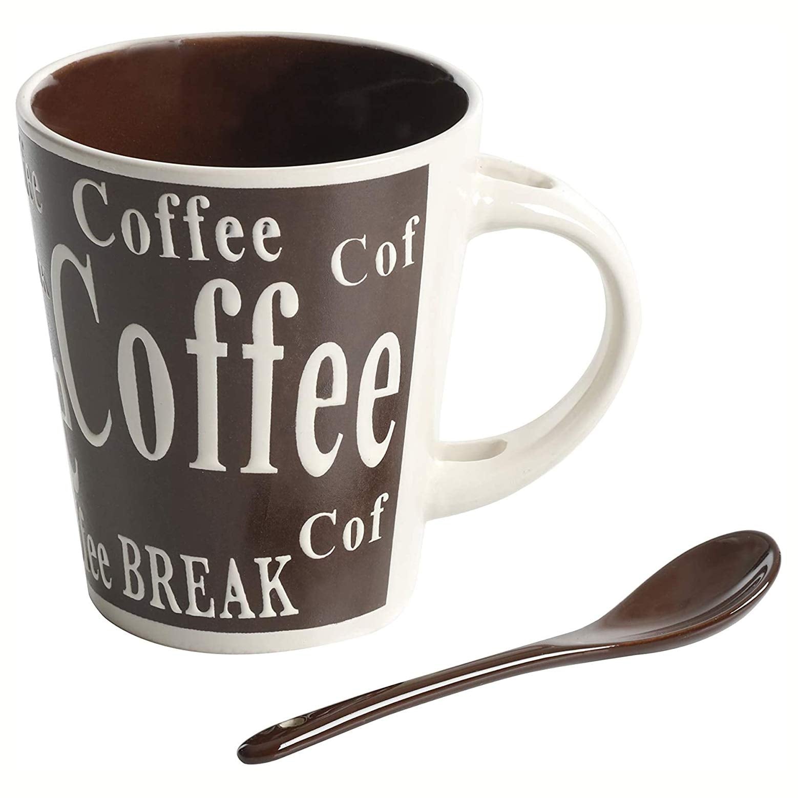 Mr. Coffee Bareggio 8-Piece Mug and Spoon Set, Stoneware, 14oz, Café Americano