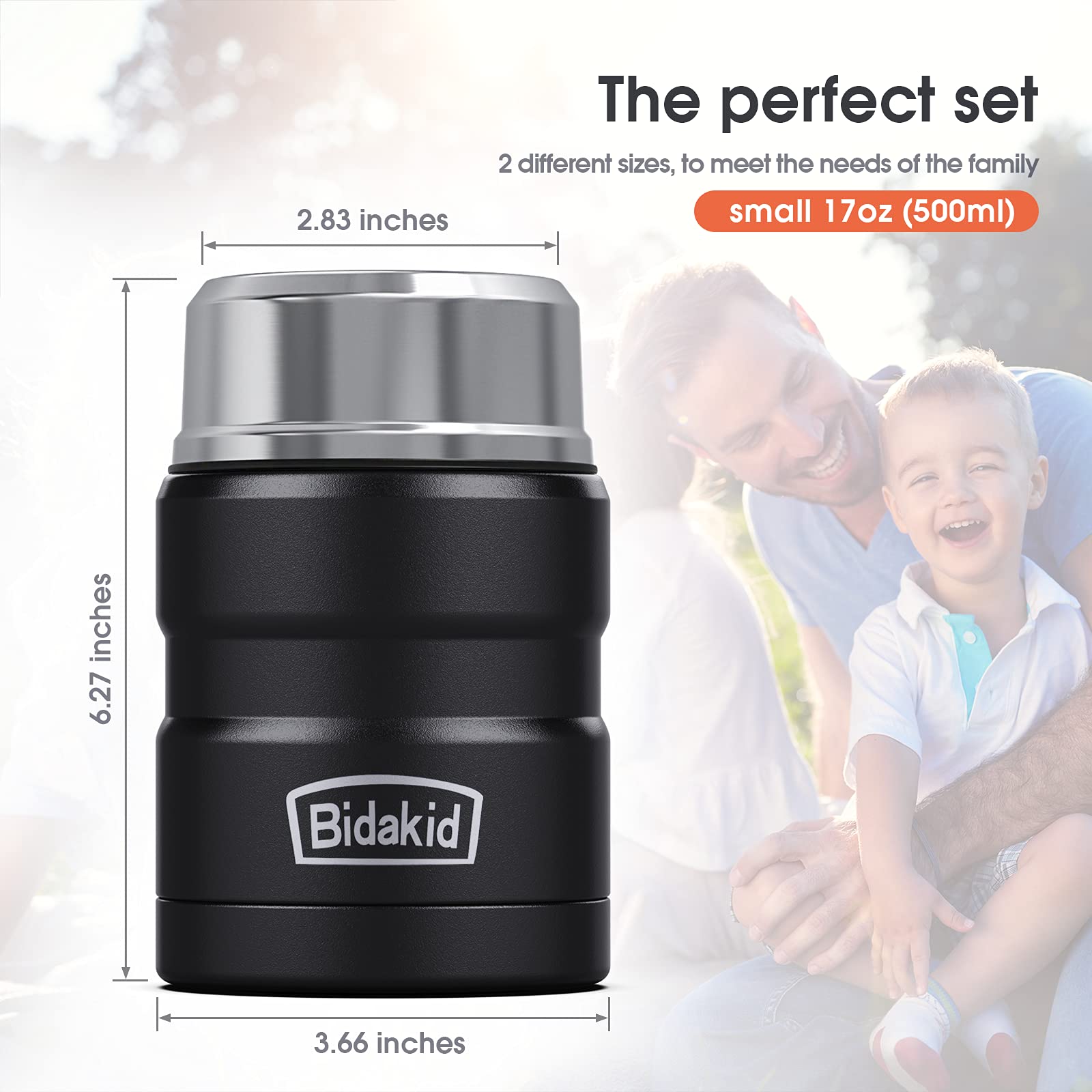 Bidakid Insulated Food Jar Set - 25.4Oz & 17Oz Stainless Steel Containers With Folding Spoon And Carrying Bags - Leak-Proof, Kee