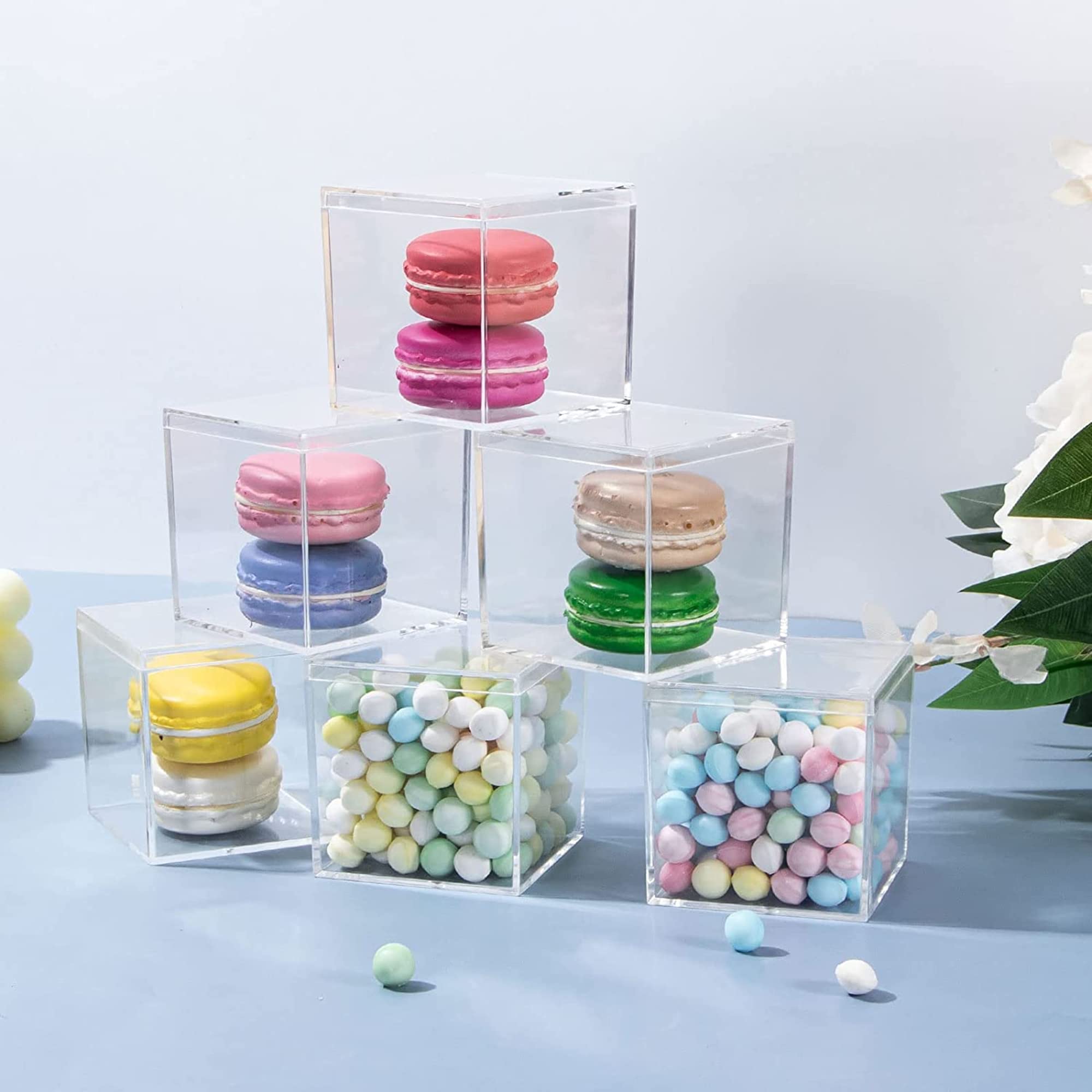 KissYou Acrylic Box Clear Square Cube 12 Pieces Jewelry Storage Contanier Small Plastic Halloween Candy Boxes Jewelry Containers