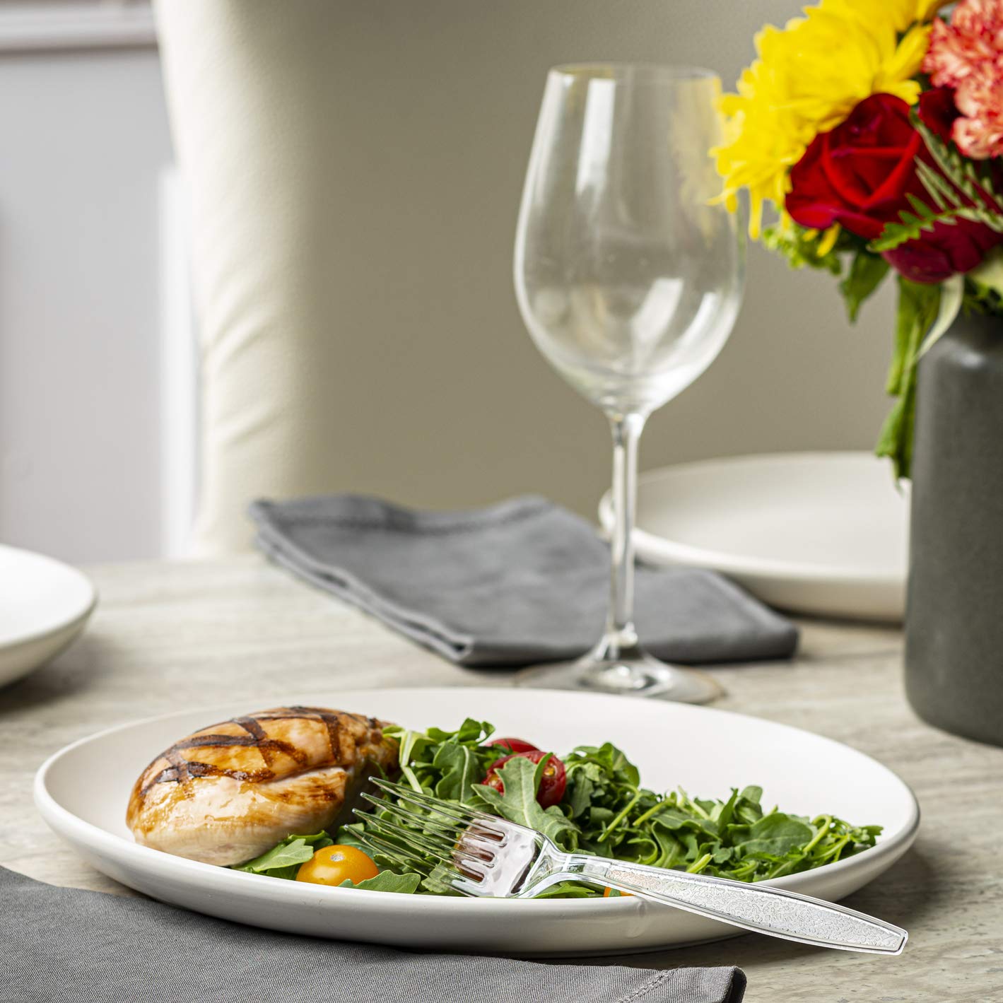 Comfy Package [300 Pack] Heavyweight Disposable Clear Plastic Forks - Engraved Design