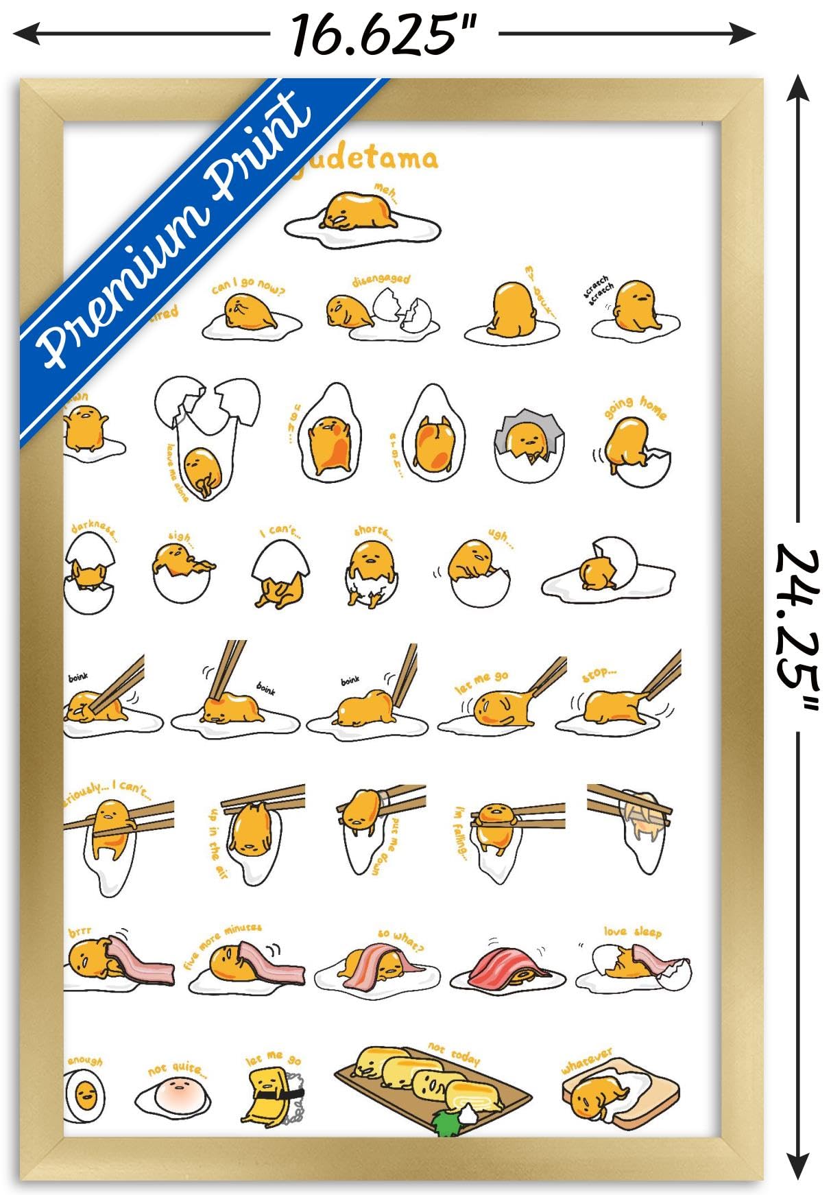 Trends International Gudetama - Grid Wall Poster, 14.725'' X 22.375'', Gold Framed Version