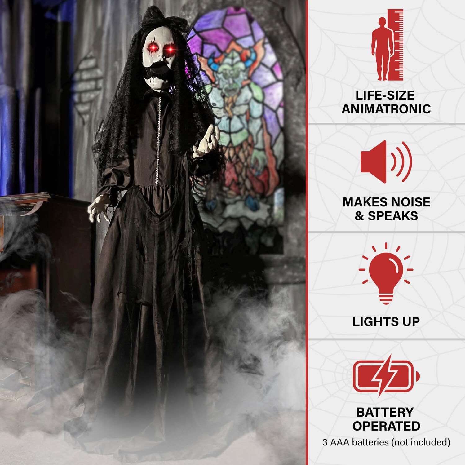 Haunted Hill Farm Lifesize 5.5-Ft Animatronic Scary Demon Bride with Touch Activated Lights and Sound, Battery-Operated Indoor o