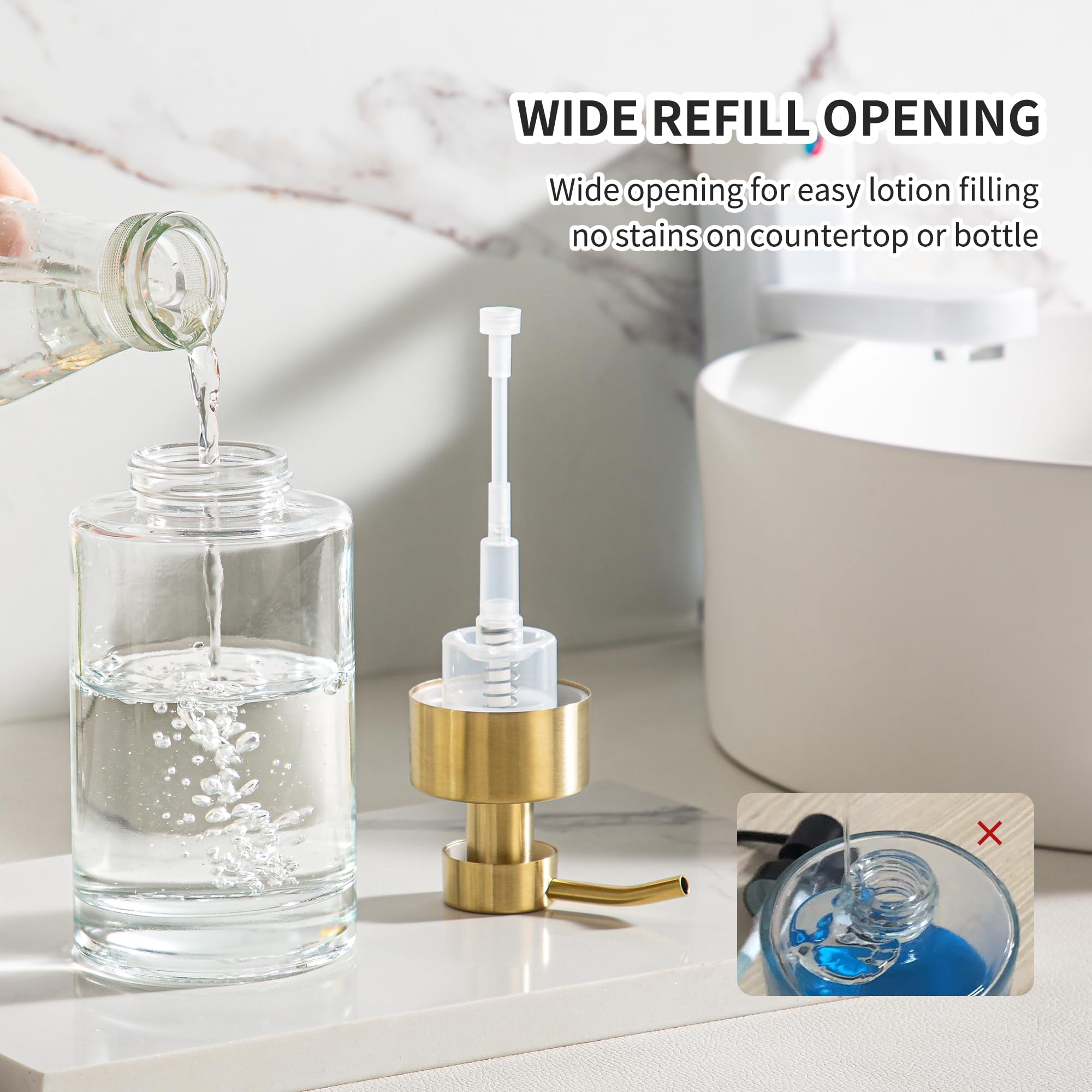 Enra Foam Soap Dispenser,12Oz Thick Glass Bathroom Soap Dispenser With Stainless Steel Gold Pump,Dish Soap Dispenser,Soap Dispen