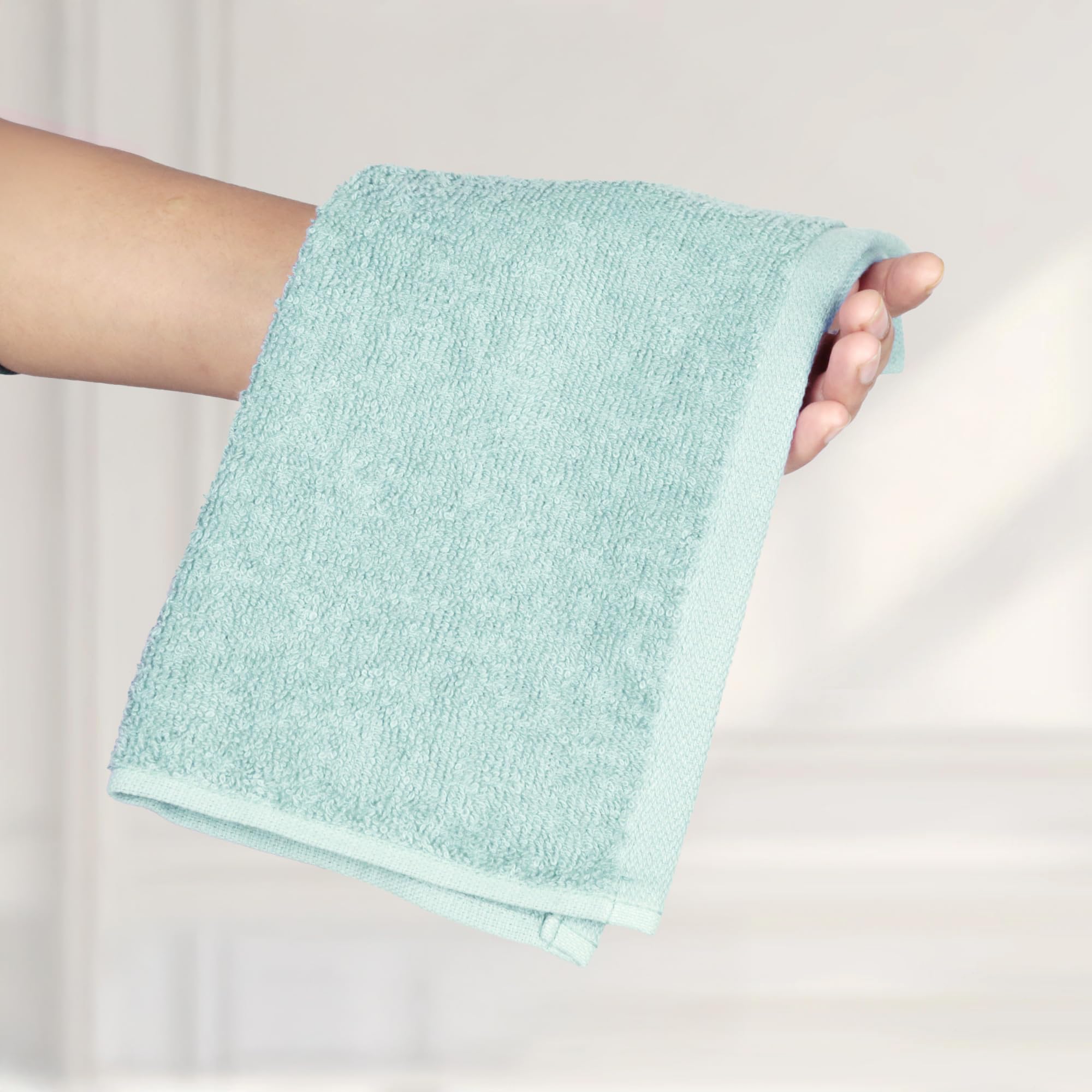 Amazon Basics Fast Drying  Extra Absorbent  Terry cotton Washcloths  Pack of 24  Seafoam green  Ice Blue  White  12 x 12