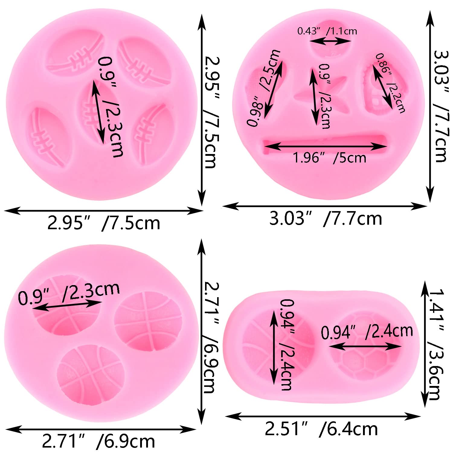 Mujiang Ball Silicone Molds Football Baseball Basketball Rugby Fondant Mold For Cake Decorating Chocolate Candy Clay Set Of 4