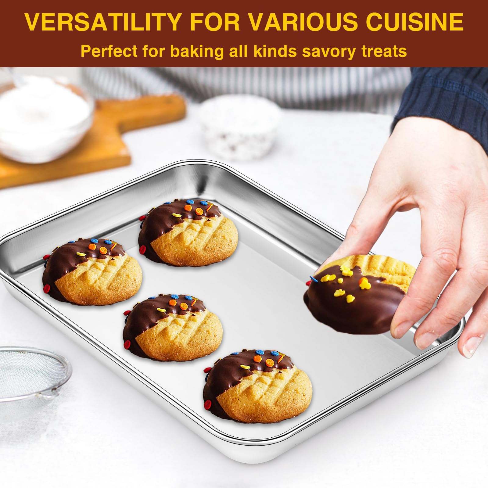 Wildone Sheet Pan Set Baking Sheet Cookie Sheet Baking Pan Toaster Oven Pans, 12 Pcs Stainless Steel Baking Tray Cookie Pan, Hea