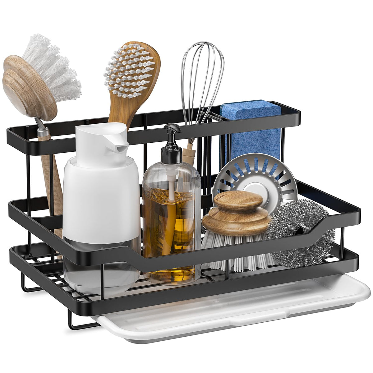 Sponge Holder For Kitchen Sink Caddy Kitchen Sink Organizer, Sink Rack For Kitchen Countertop Dish Sponge Holder Soap Brush Disp