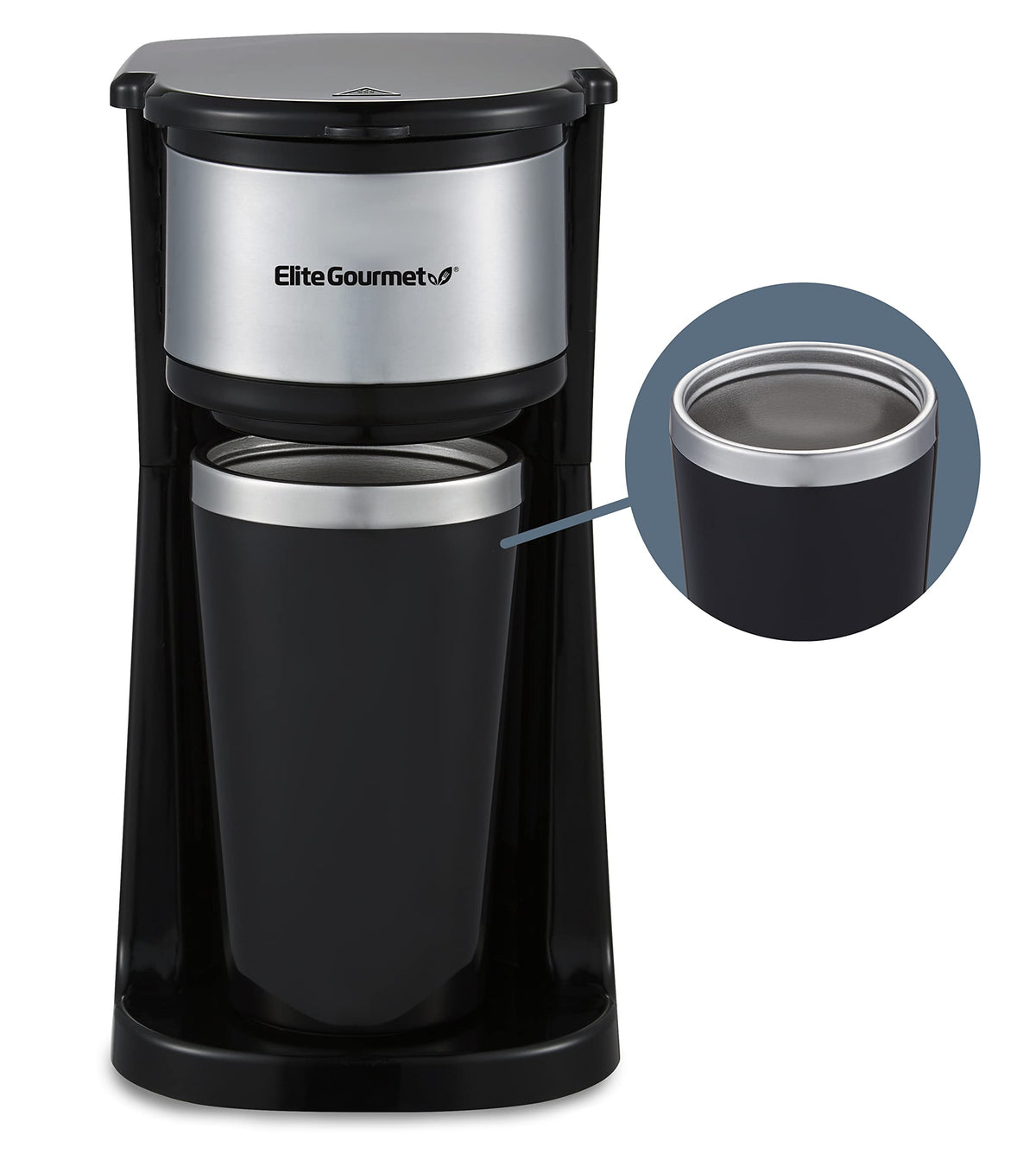 Elite Gourmet Ehc112 Personal Single-Serve Compact Coffee Maker Brewer Includes 14Oz. Thermal Travel Mug With Stainless Steel In