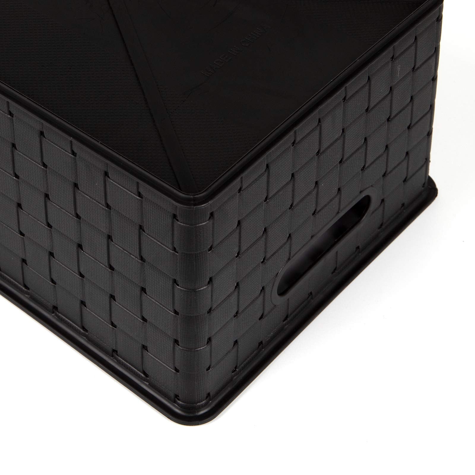 Bekith 5 Pack Woven Plastic Storage Basket, Woven Basket Bin, 10'' L X 7'' W X 4.4'' H, Black