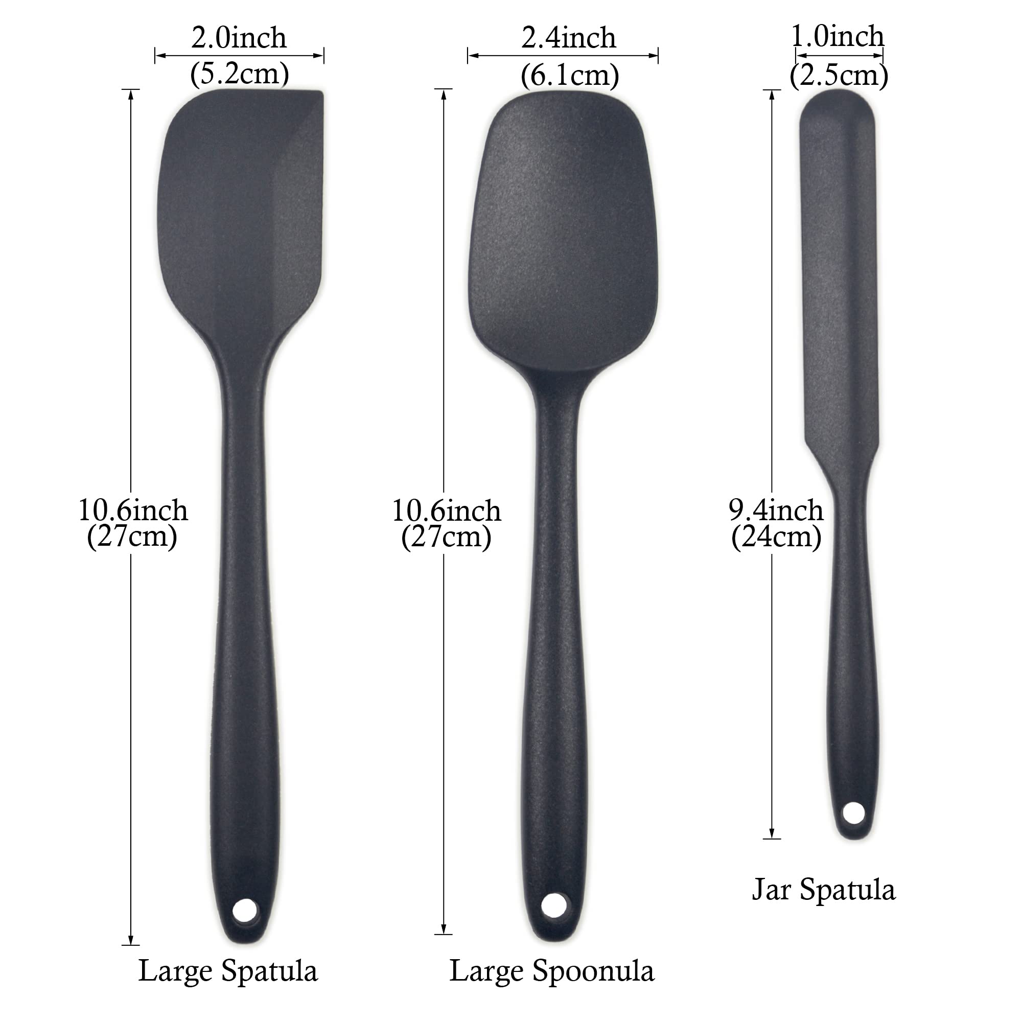 Rosymyth Silicone Spatula Set Of 6, Heat Resistant, Professional For Nonstick Cookware, Seamless And Bpa Free, Black