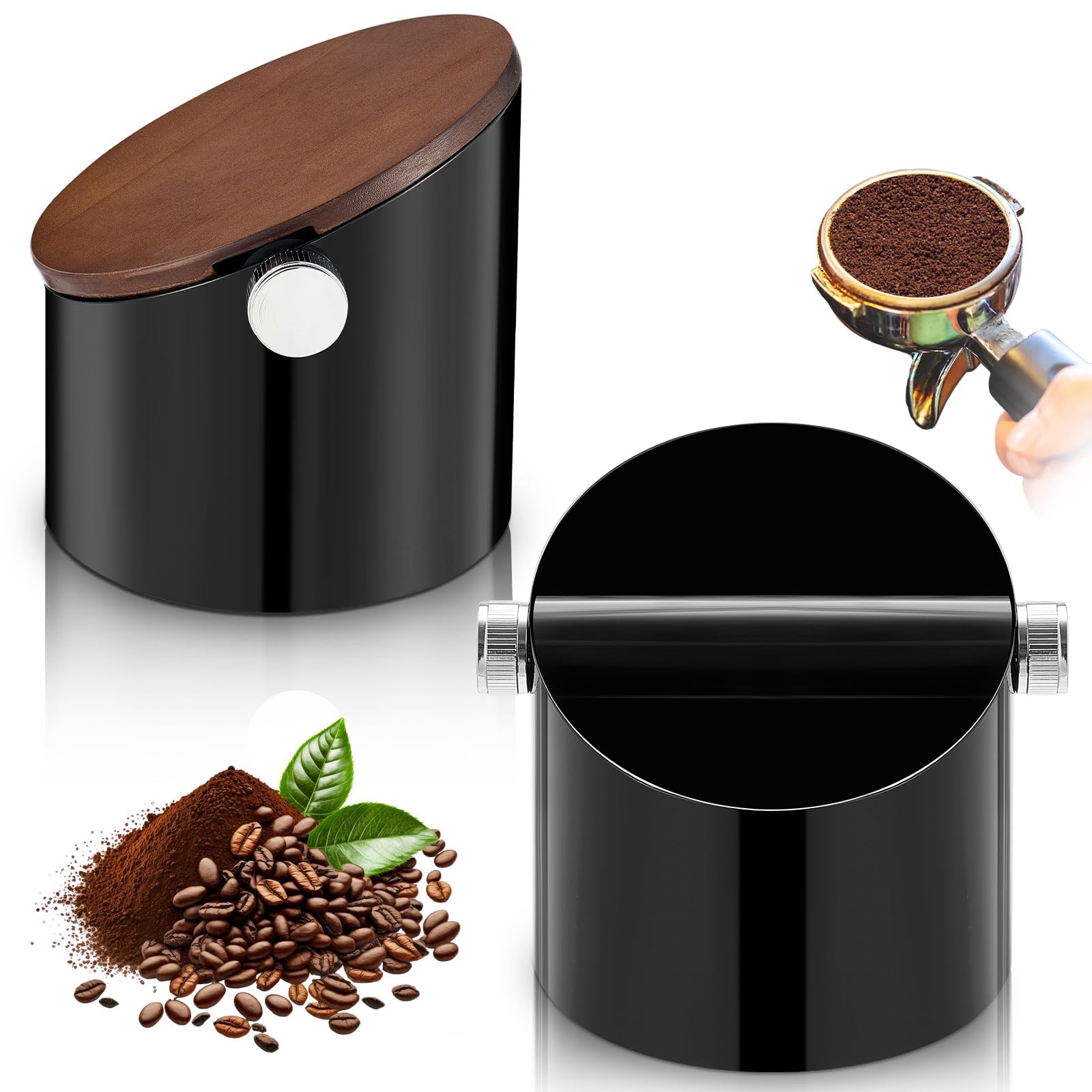 Reallnaive Espresso Knock Box with Walnut Lid for Coffee Grounds, Espresso Machine Accessory, Easy Disposal of Coffee Pucks, Rem