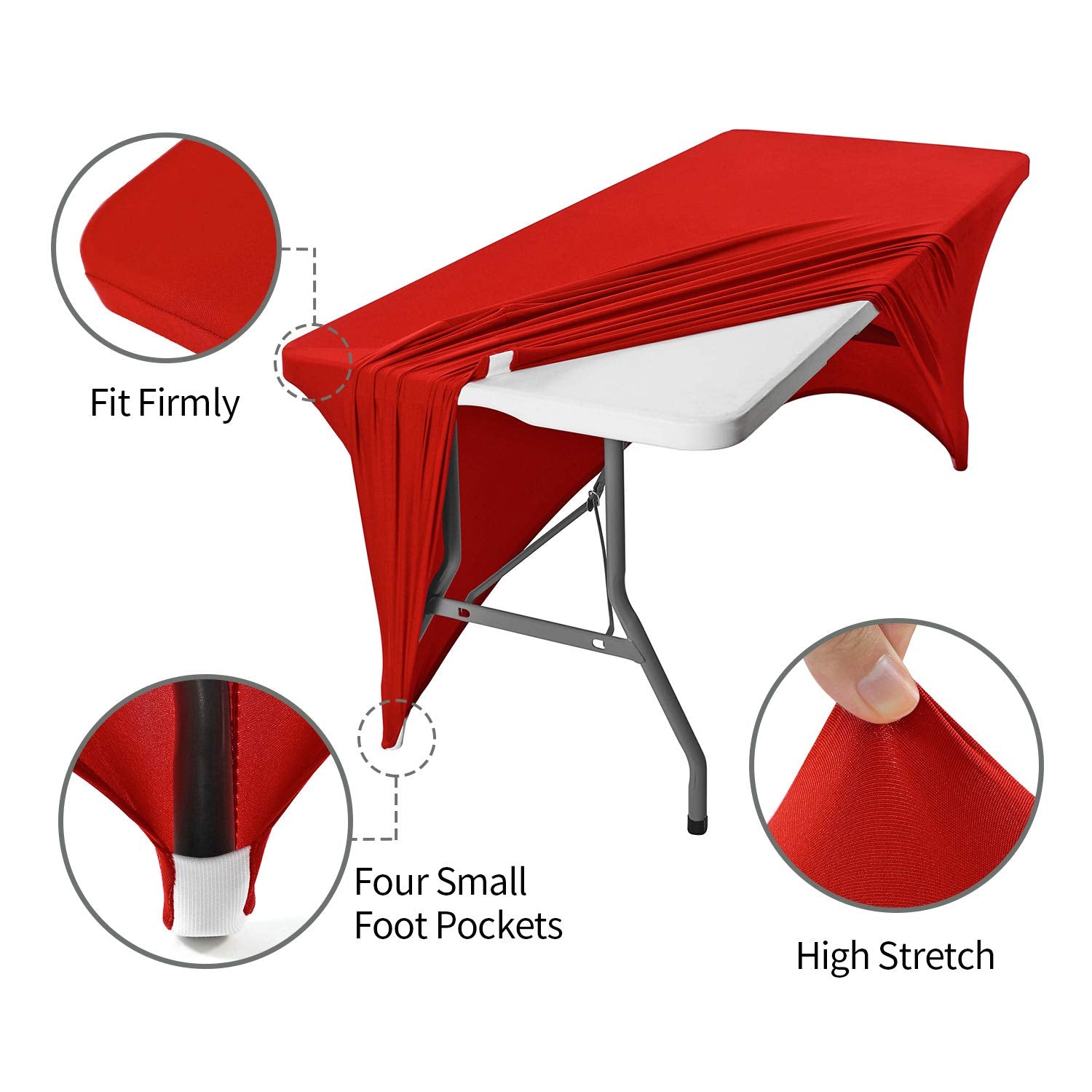 Peomeise 6Ft Spandex Table Cover Rectangular Stretch Spandex Tablecloth (Red,6Ft)