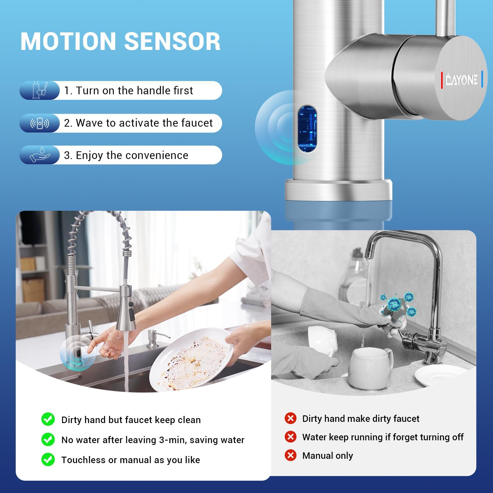 Dayone Touchless Kitchen Sink Faucet With Pull Down Sprayer And Soap Dispenser, Stainless Steel Motion Sensor Touch Faucet For K