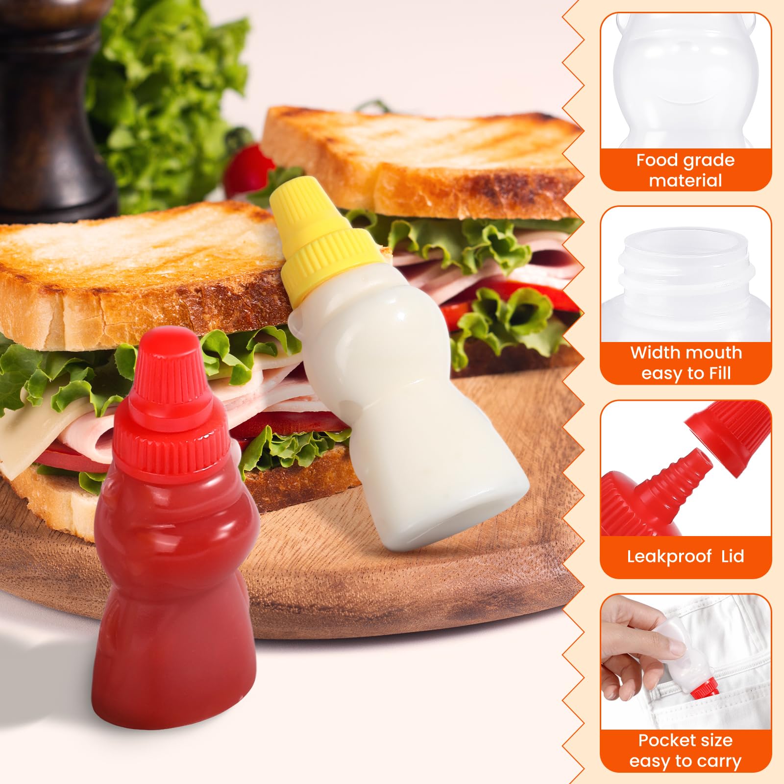 Wxoieod 4 Pieces Bear Shape Mini Condiment Bottles, 1 Oz Mini Ketchup Bottle For Lunch Box, Small Travel Squeeze Squirt Containe