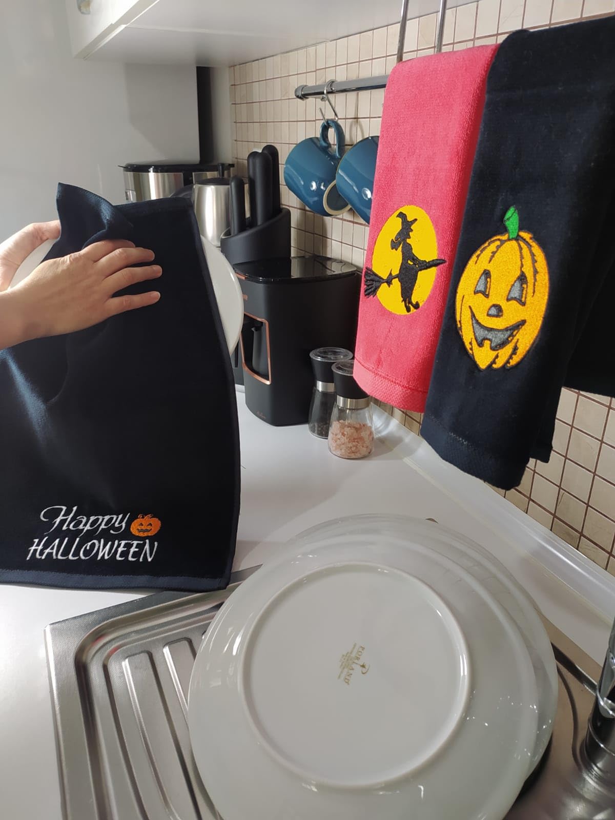 2 Pack Happy Halloween Hand Towels, 100% Soft Cotton, Basket Stuffers, (11X18Inches) Decor Hand Towels Gift Packed, Decorative H
