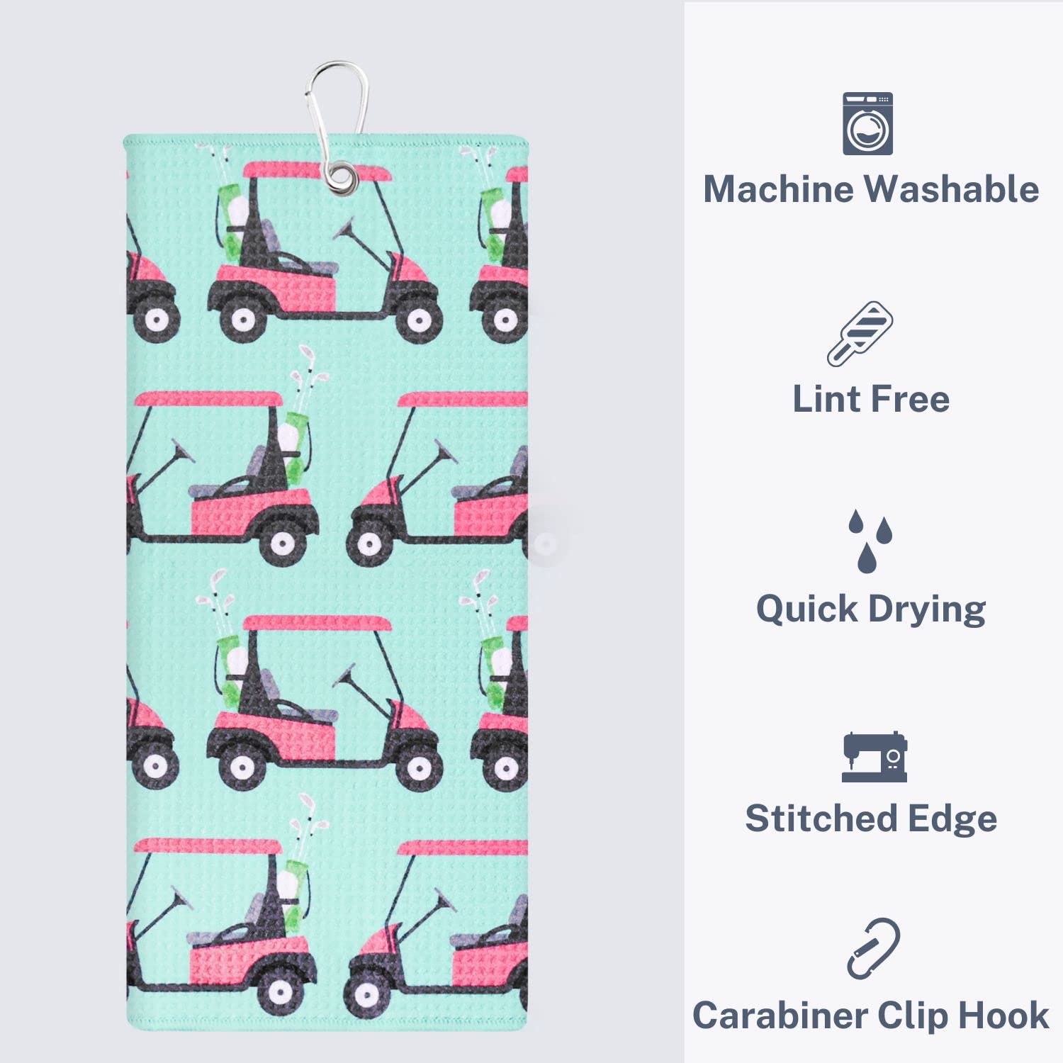Playing It Forward Golf Cart Fun Golf Towel with Clip for Women and Men  Microfiber Waffle and Ball Towels  Set of 2