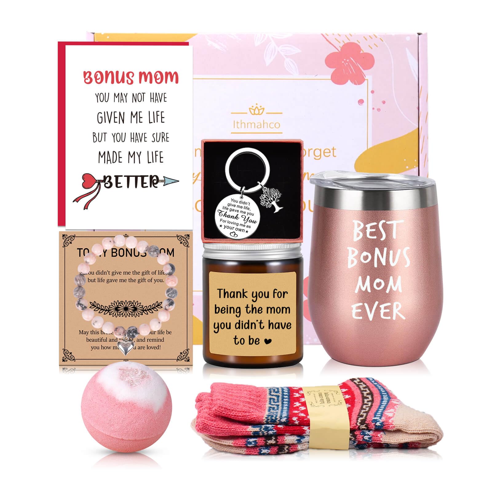 Ithmahco Bonus Mom Gifts(8 Pcs), Step Mom Gifts, Bonus Mom Birthday Day Gifts, Birthday Day Gifts For Stepmom, Best Bonus Mom Gi
