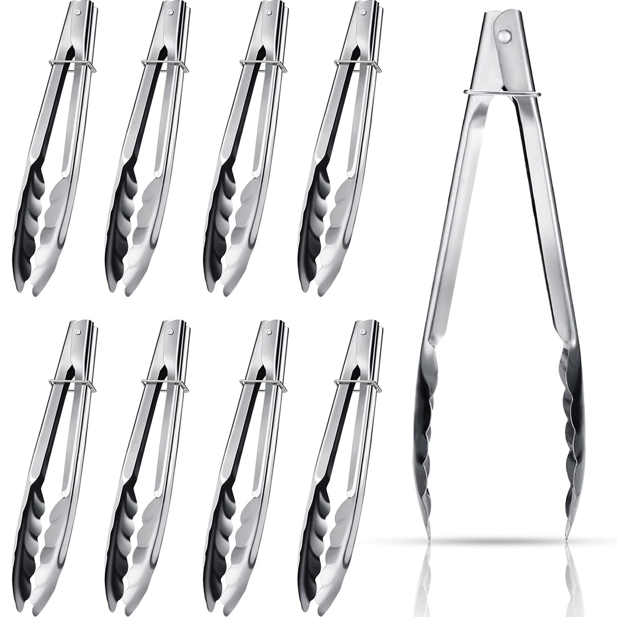 Stainless Steel Kitchen Tongs Set Cooking Tongs With Sliding Rings 7 Inch Metal Kitchen Tongs Small Clam Shell Cooking Tongs Non