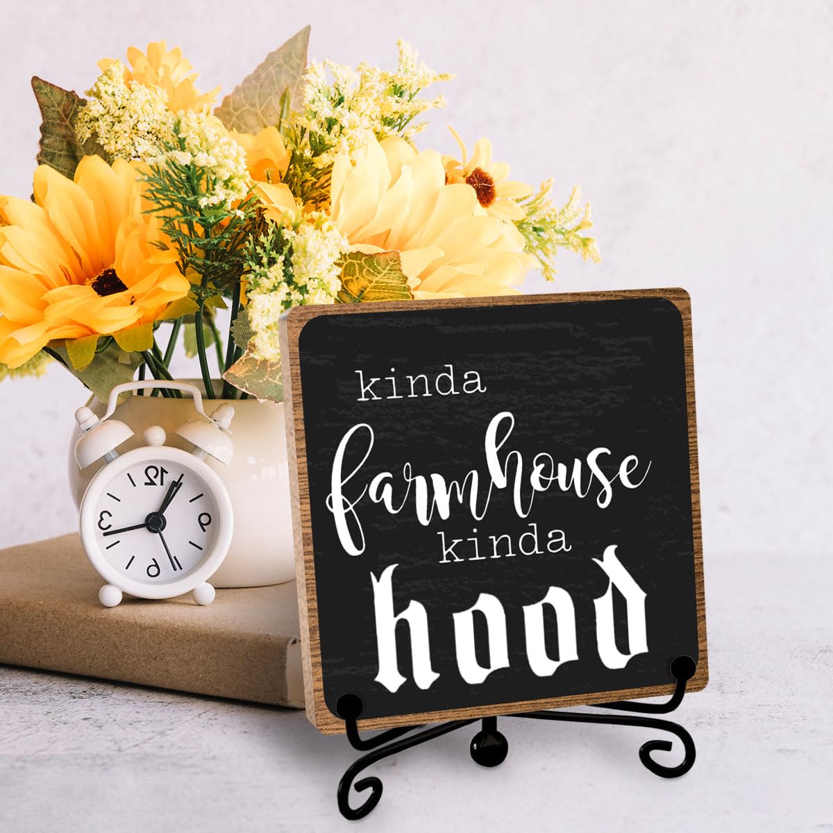Home Decorative Sign, Farmhouse Plaque Wooden with Stand, Housewarming Gifts for Women Men, Table Desk Cubicles Accessories for