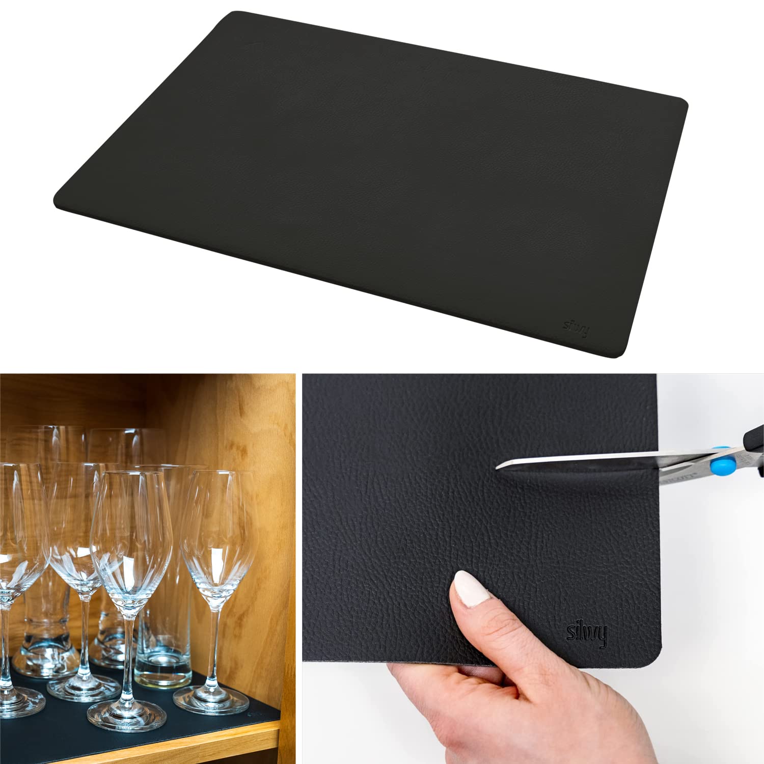 Silwy Metal Matte Black Leather Look For Storing Magnetic Tableware, 40 X 27 Cm, Cut To Size, Perfect For Caravaning And Boating