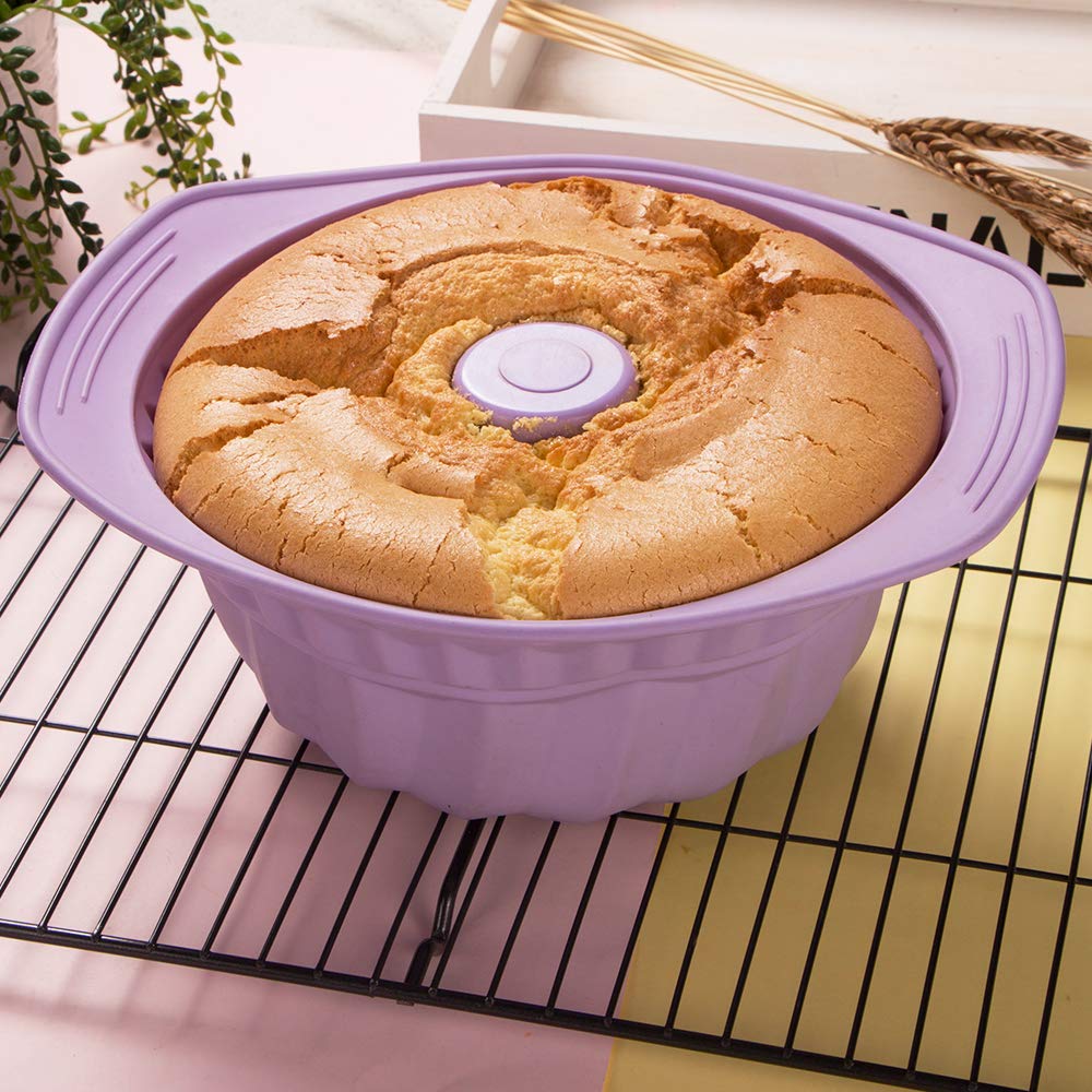 Webake Silicone Fluted Tube Pan Non-Stick Kugelhopf Cake 9 Inch Silicone Baking Mold - Violet