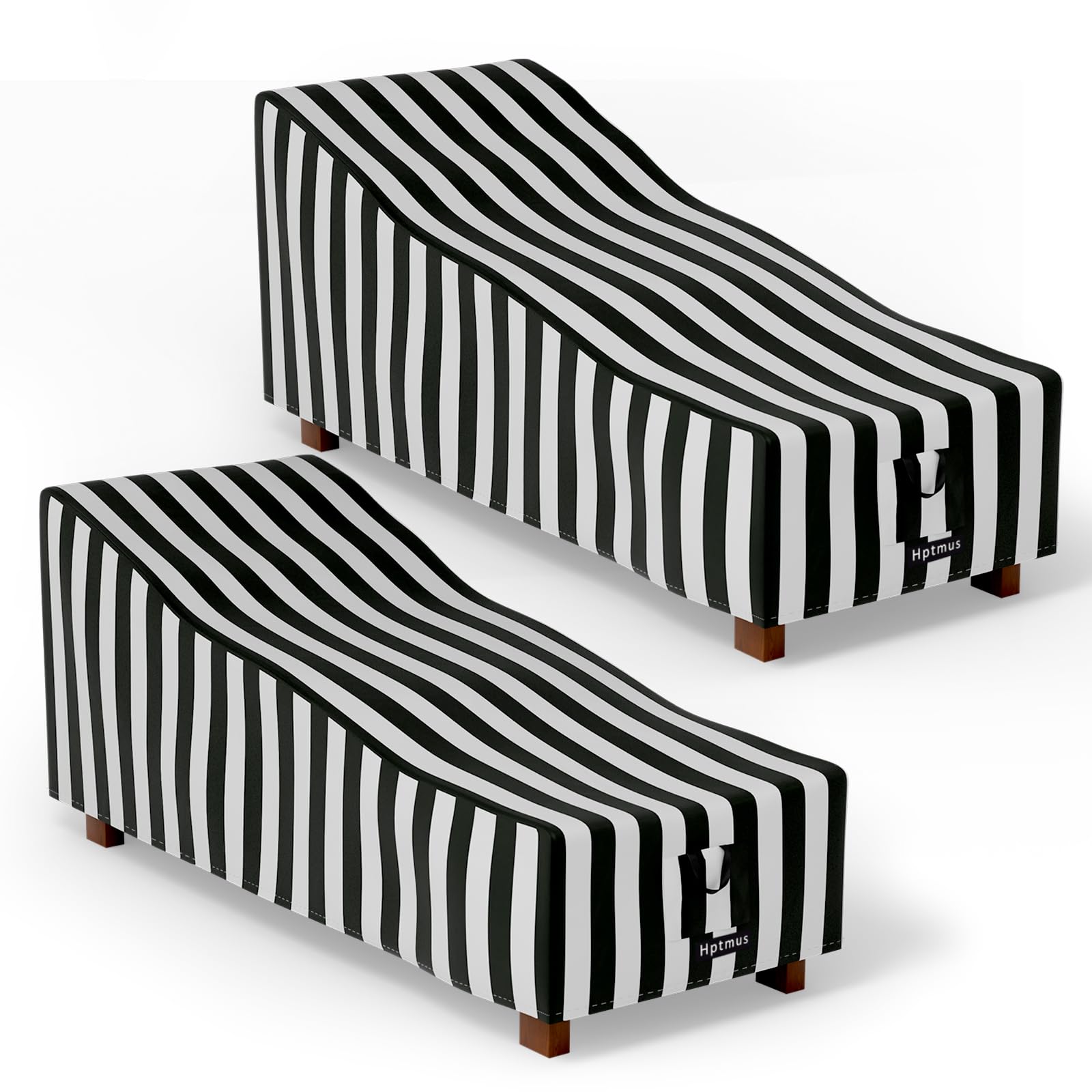Hptmus 2Pcs Outdoor Chaise Lounge Covers - Patio Chaise Lounge Covers Waterproof Heavy Duty Outdoor Lounge Chair Covers Patio Furniture Covers, 84 L x 32 W x 32 H/Black&White Stripe-New Condition