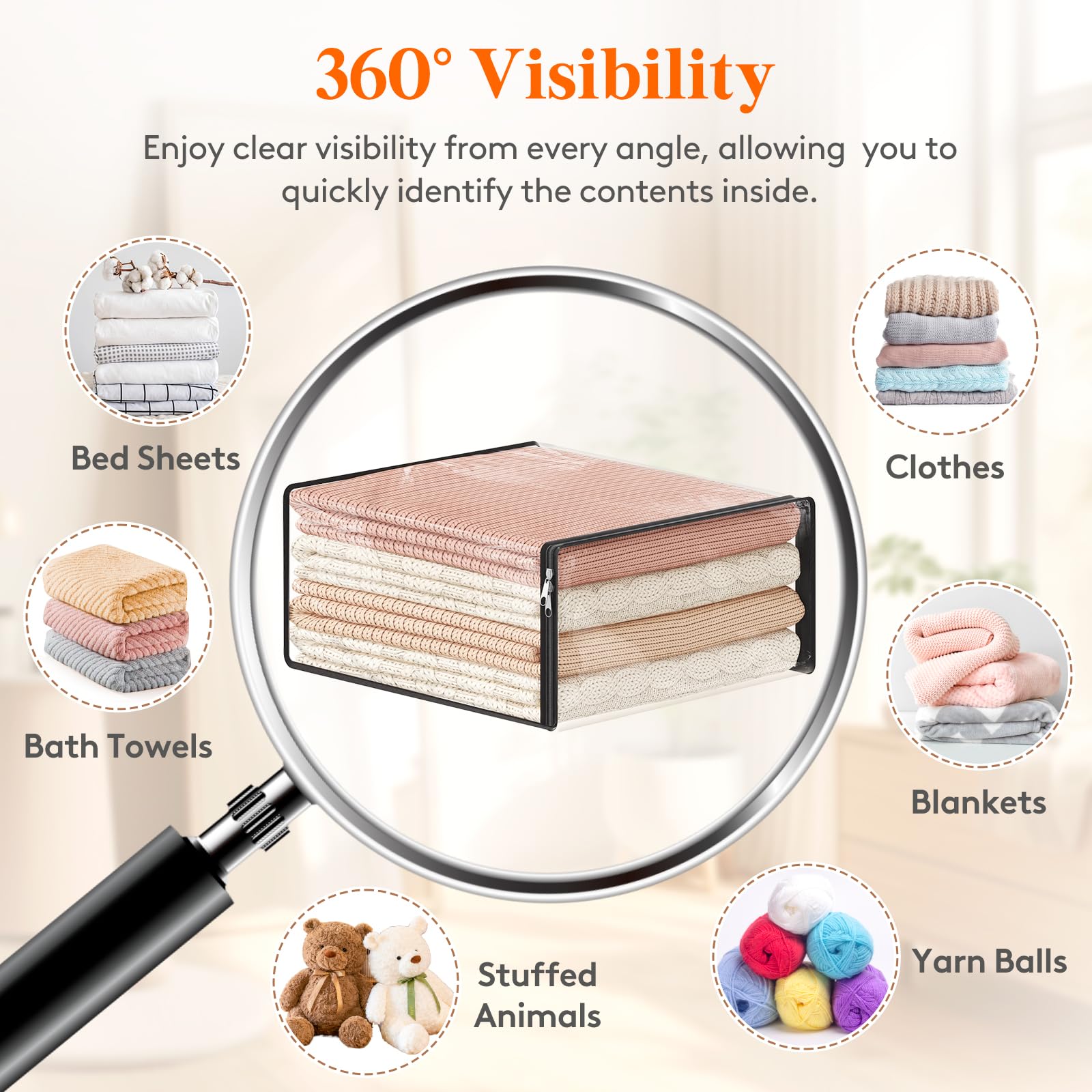 Lifewit 36L Clear Sheet Storage Bags with Zipper 6 Pack, Plastic Sweater Storage Bins for Clothing, Vinyl Foldable Clothes Conta