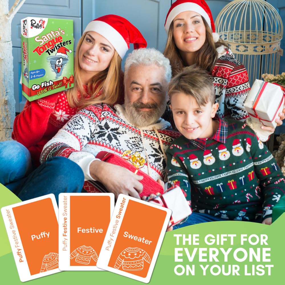 Santaas Tongue Twisters Card Game, Christmas Games For Families, Fun Stocking Stuffer Idea, Holiday Party Game For Kids And Adul