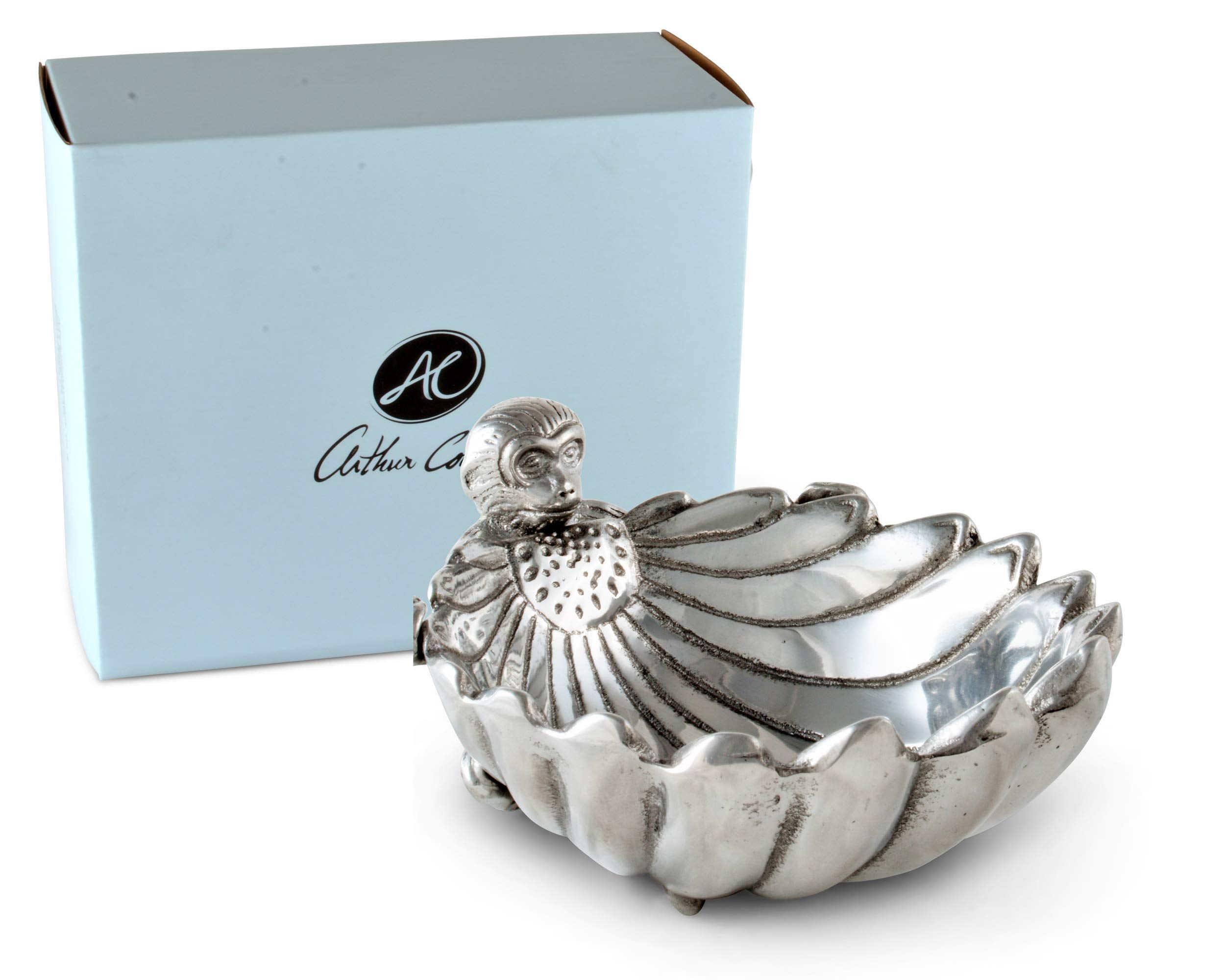 Arthur Court Designs Aluminum Metal Monkey Nut/Candy/Snack Bowl Dish 6.5 Inch Diameter