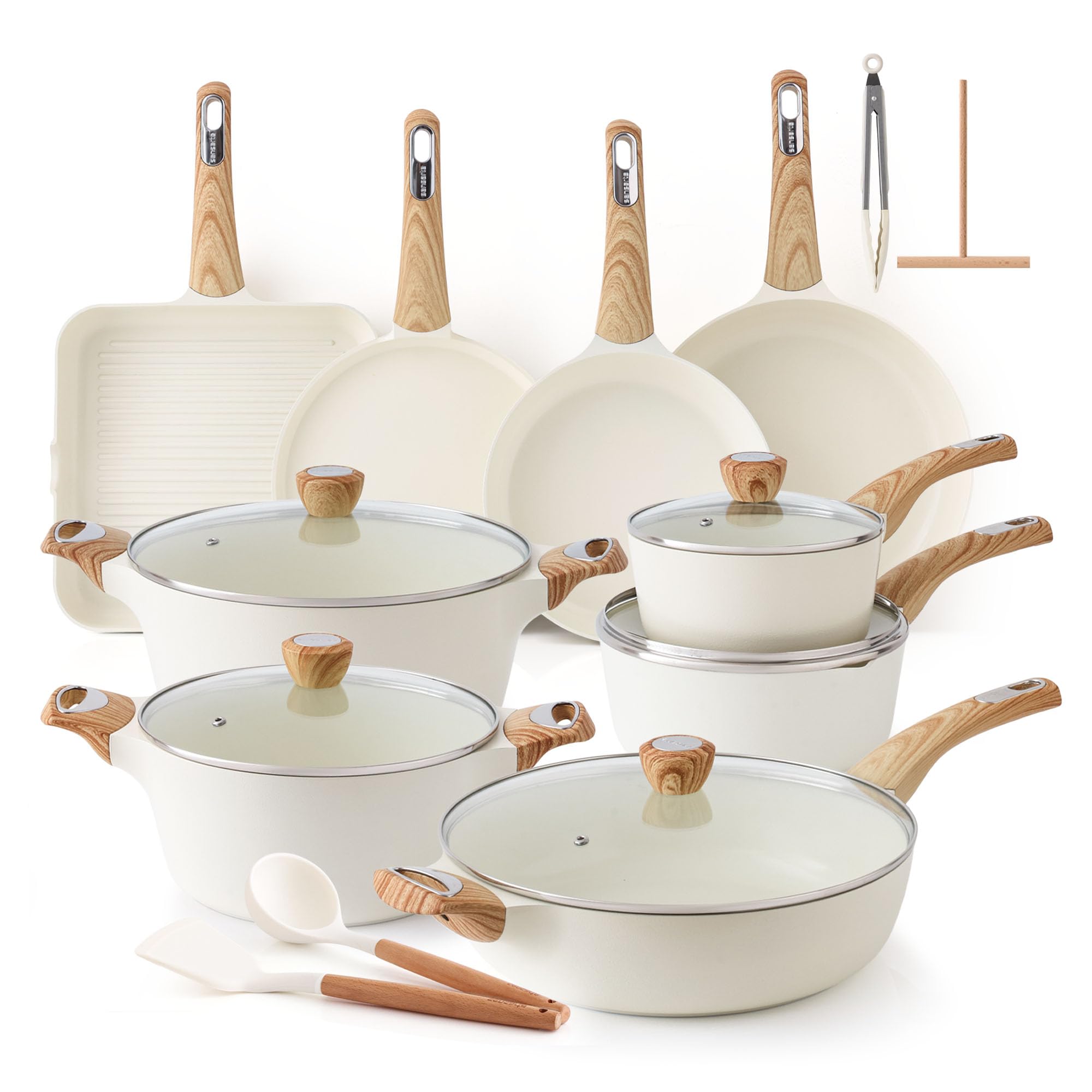 SENSARTE Ceramic Cookware Sets, Pots and Pans Set Non stick, Non toxic Healthy Induction Cookware, 26 Pcs Nonstick Kitchen Cooki