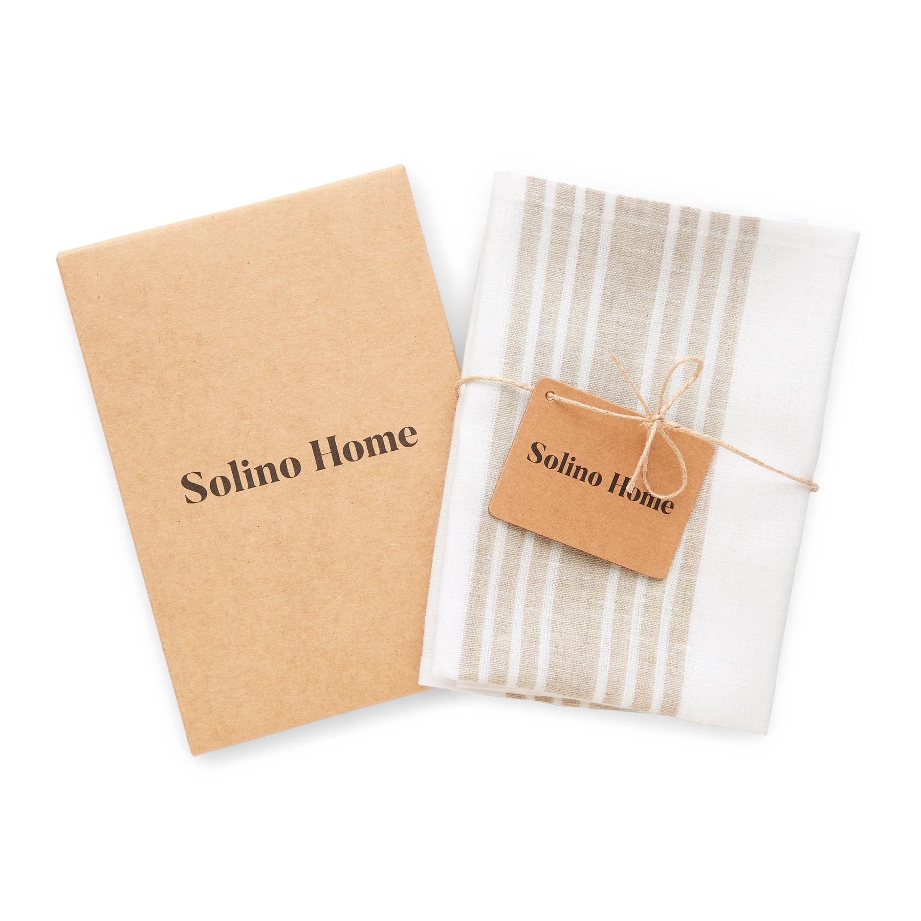 Solino Home Linen Kitchen Towels Set Of 2 - Natural And White 17 X 26 Inch - 100% Pure Linen Farmhouse Kitchen/Tea Towels- Machi