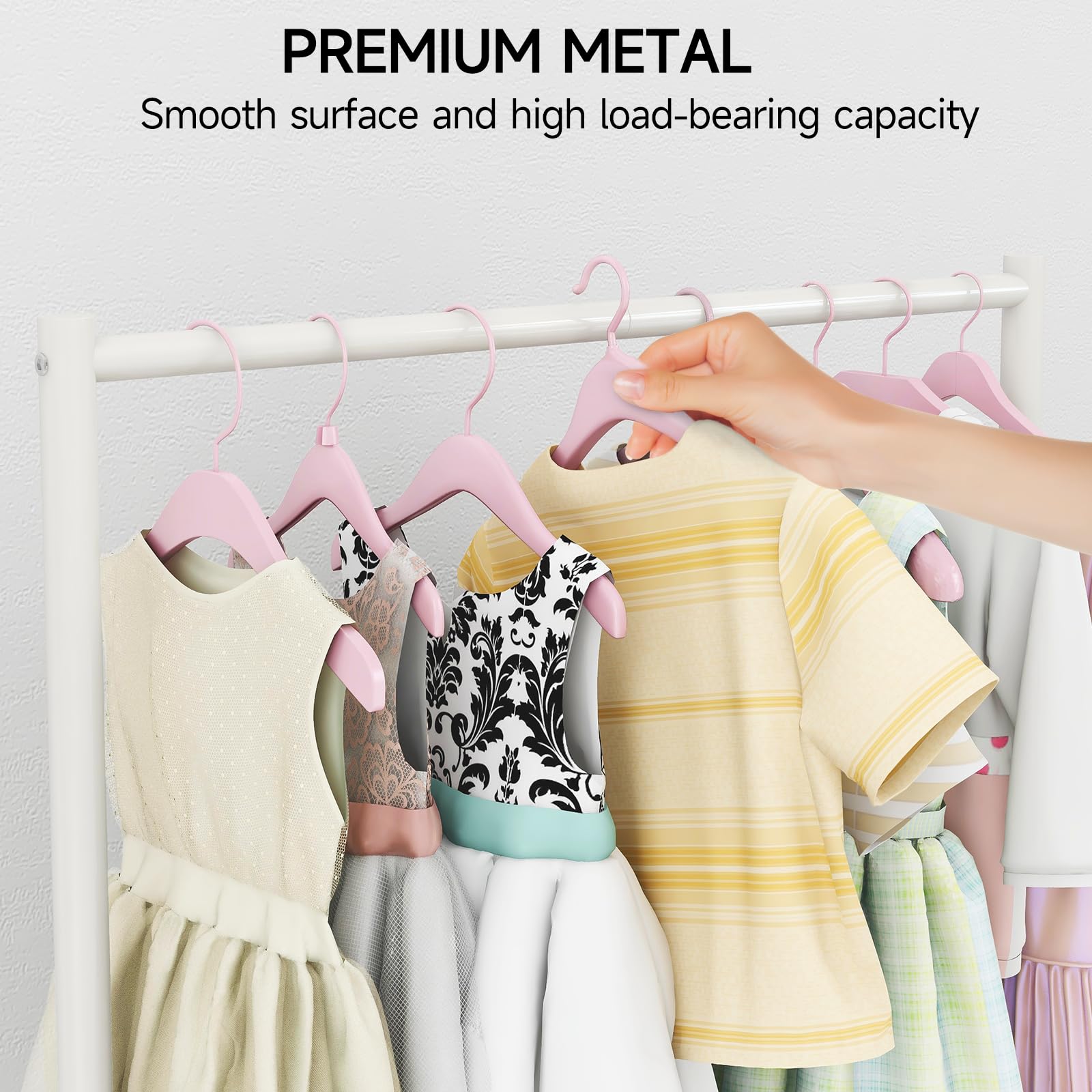 STWWO Kids Clothing Rack - Metal Dress Up Storage Organizer with Shelf, White