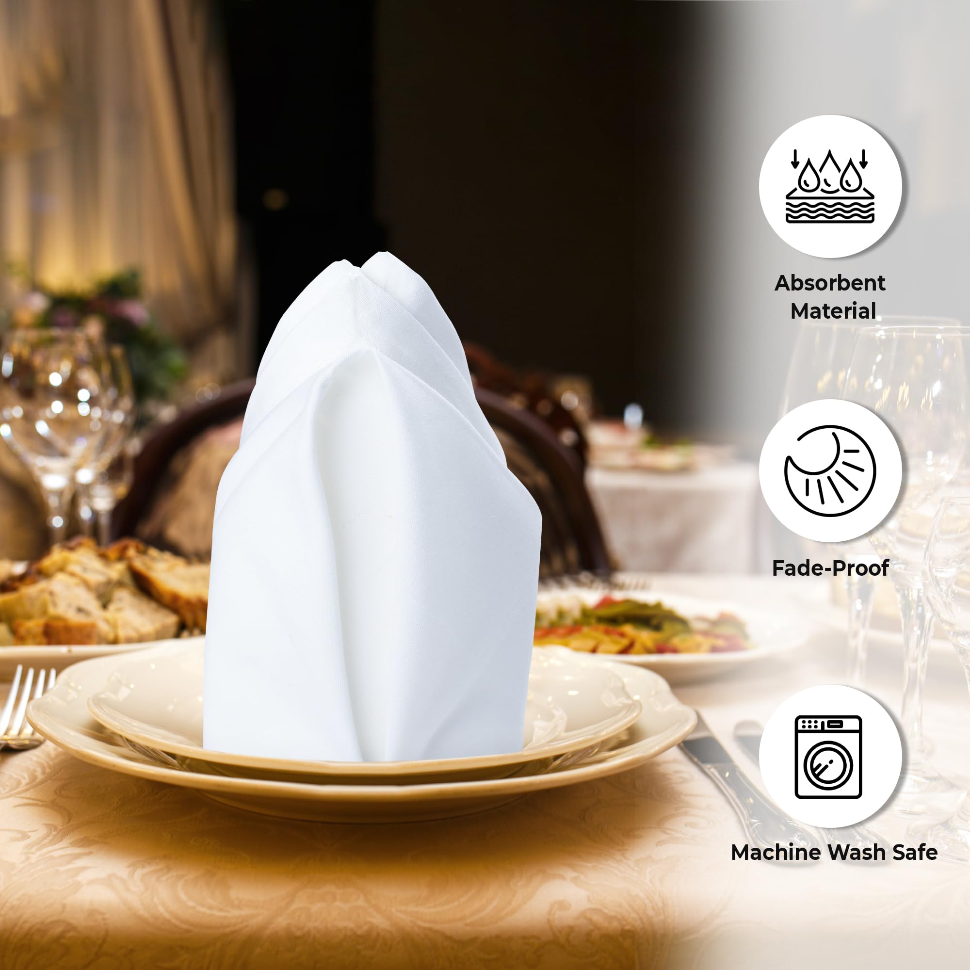 Urban Villa (Set Of 12) Dinner Napkins Solid White Color Cloth Napkins 100% Cotton Dinner Napkins Size 18X18 Inches Cloth Napkin