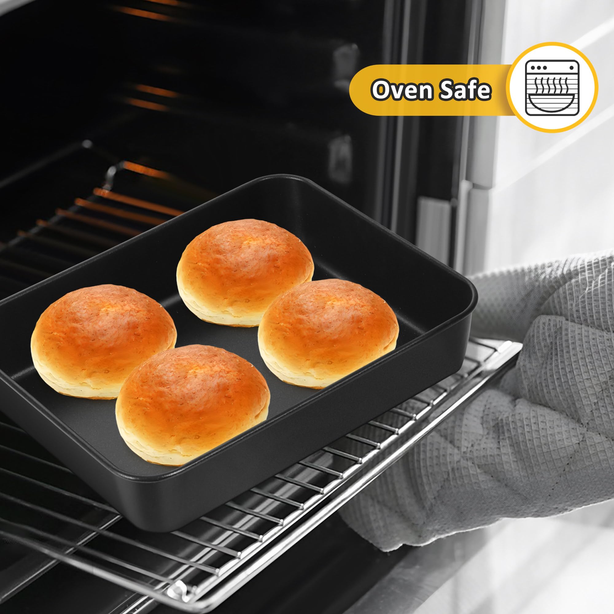 Teamfar Lasagna Pans, 9.4 X 7 X 2 Inch Rectangle Cake Pan With Black Non-Stick Coating And Stainless Steel Core, Small Baking Pa