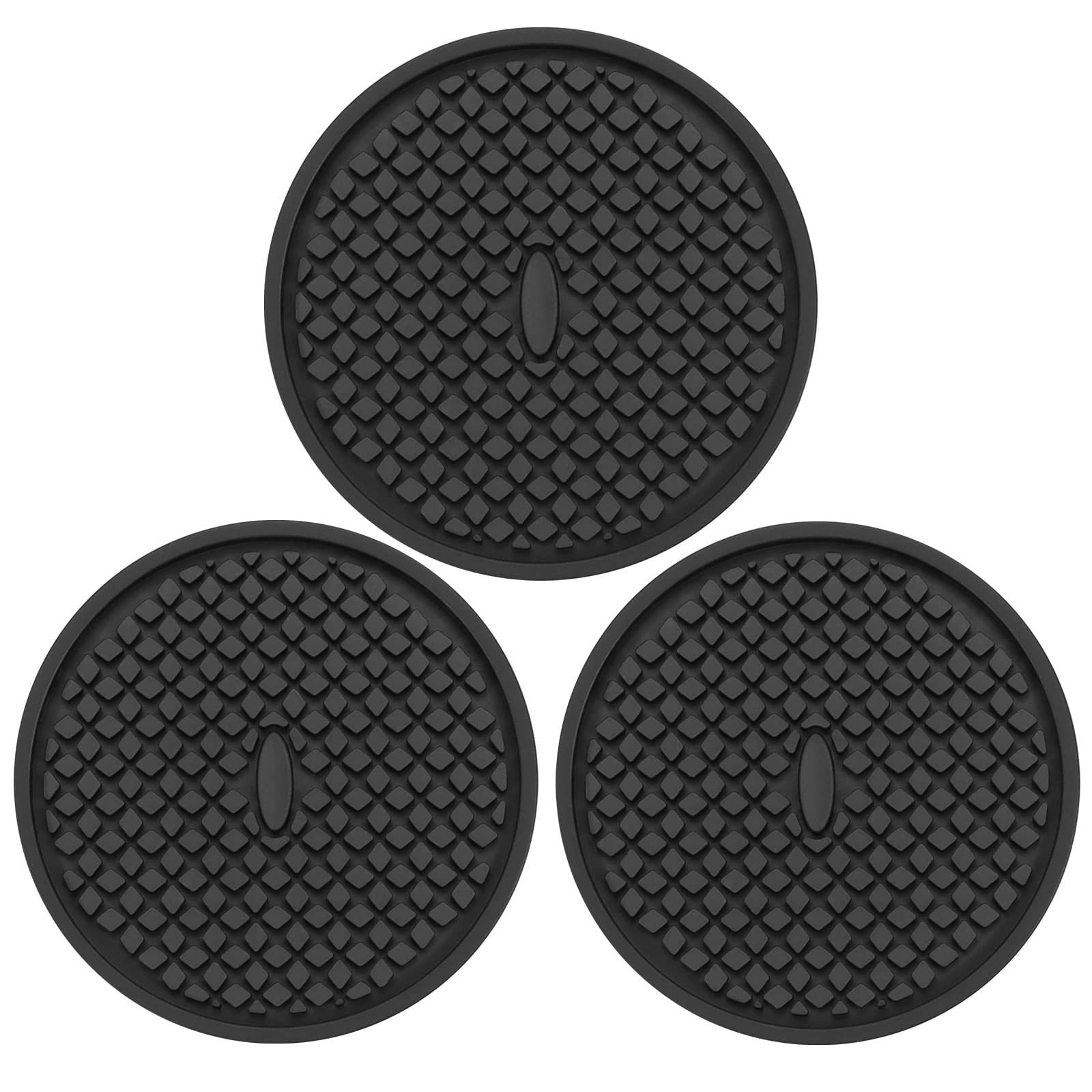 3 Pack Silicone Coasters For Drinks, Thickened Black Coasters With Deep Tray Grooved Design Cup Mat, Washable Heat Resistant Dur