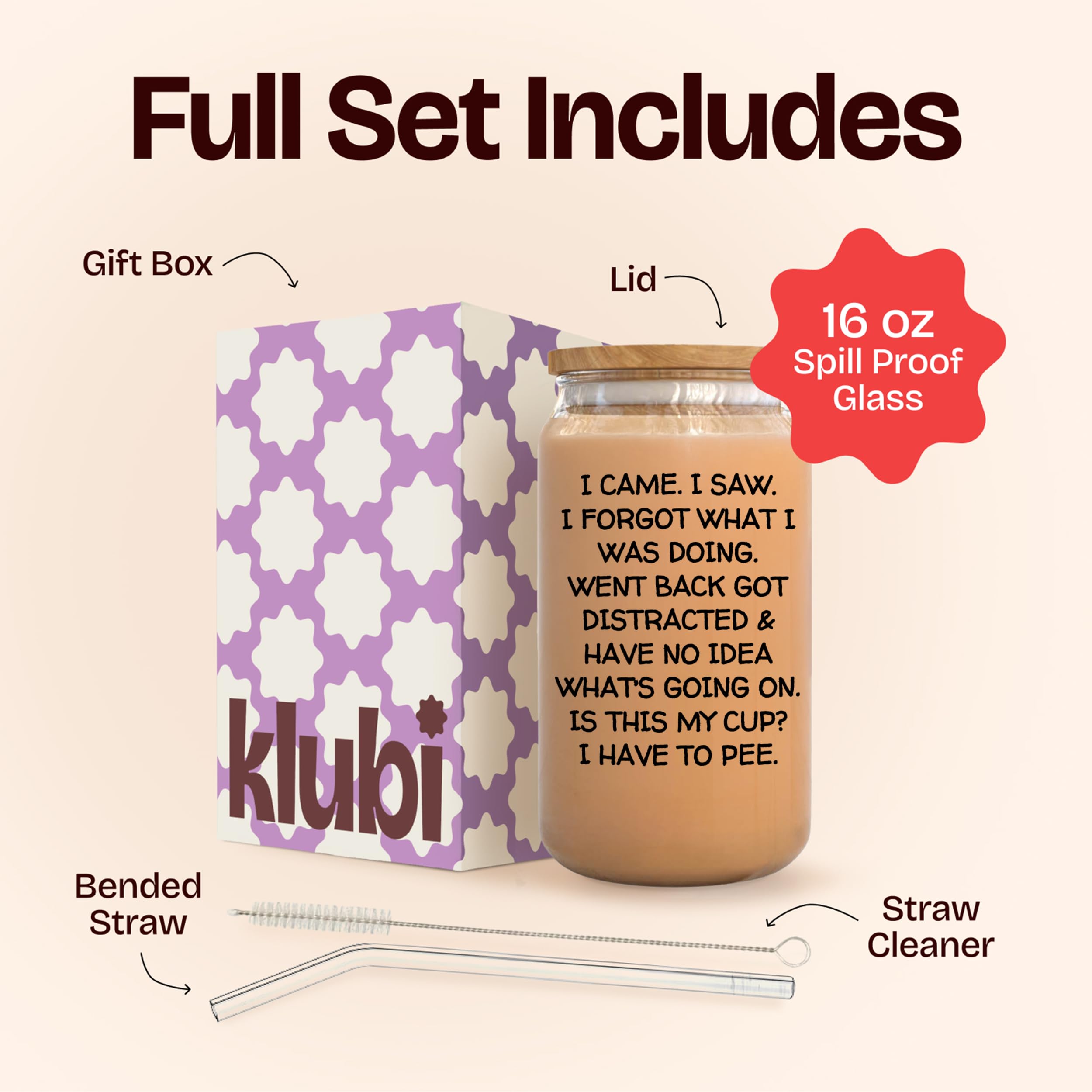 KLUBI I Came I Saw I Forgot Cup 16oz Glass 60th Birthday Gifts for Women Birthday Gifts for Men Grandpa Gifts for Him Drinking C