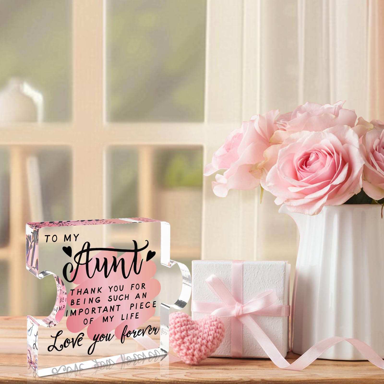 Aunt Gifts, Auntie Gift Ideas, Best Aunt Ever Gifts Acrylic Puzzle-Shaped Plaque Desk Decor for Aunt Birthday Gifts, Mother s D
