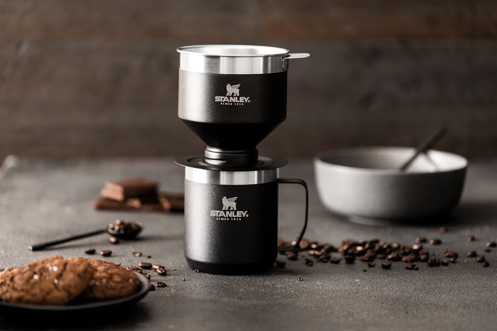 STANLEY Perfect Brew Pour Over Set - 12 oz Insulated Stainless Steel Camp Mug, Matte Black, BPA-Free, Model 10-09566-041