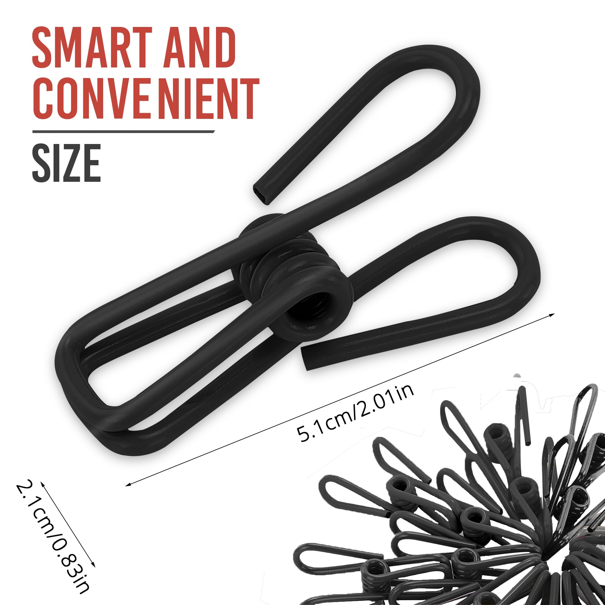 30 Pack Black Chip Bag Clips For Food - Pvc 2 Inch Coated Sealer For Sealing Food - Paper Holder, Clothesline Clip For Laundry H