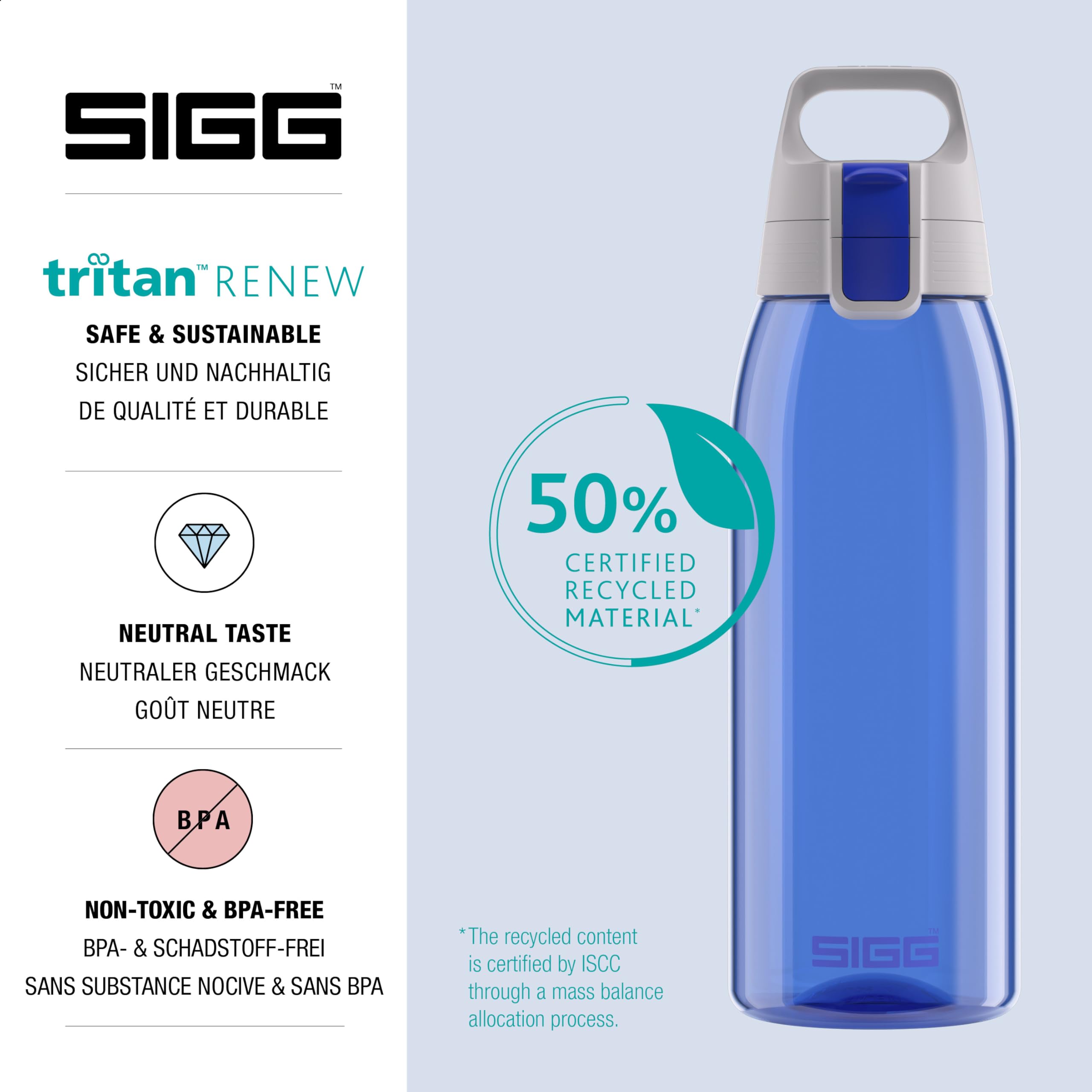SIGG - Tritan Sports Water Bottle - Total Color Blue - Leakproof - Featherweight and Shatter-Proof Tritan Plastic - Dishwasher Safe - BPA Free - 34 Oz