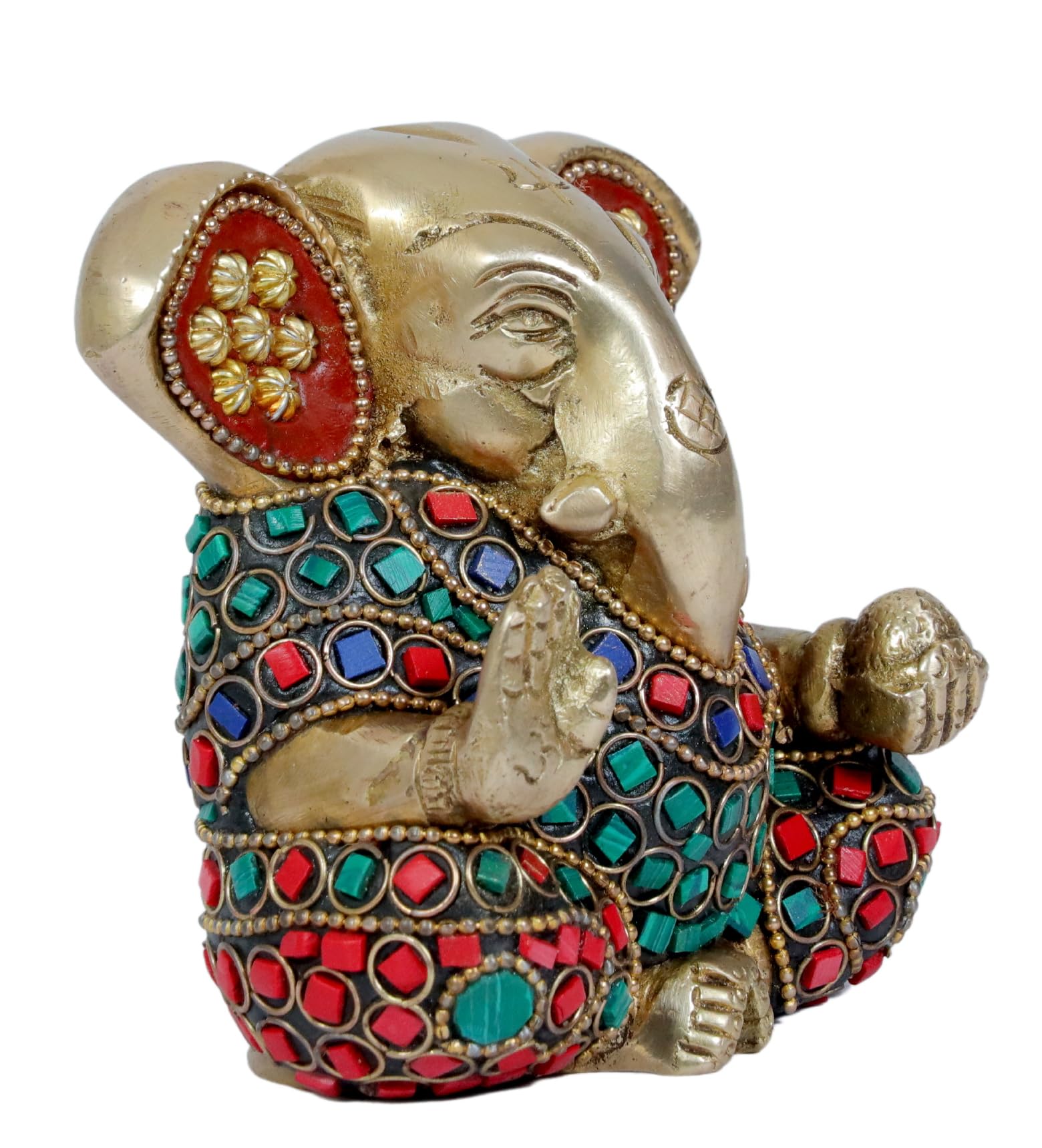 Brassaura Ganesha Idol Brass With Gem Stone Work Handwork Ganesh Bhagwan Large Statue God Ganpati Murti For Home Pooja Entrace D