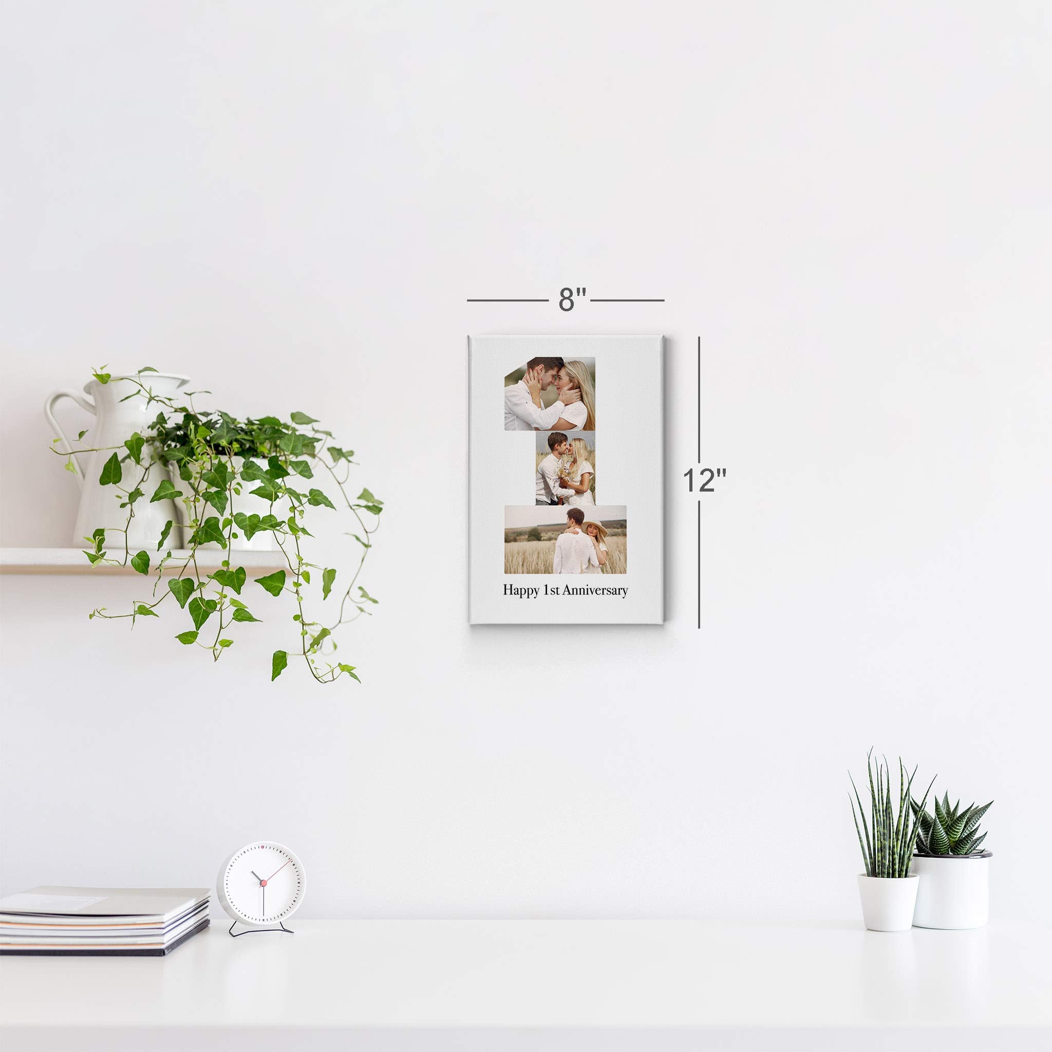 Smile Art Design Custom Photo Print Canvas Print with Your Photos Personalized Photo Upload 3 Images Collage Picture Happy 1st Anniversary Personalized Gifts for Couples Wife Husband - 17x11 inches