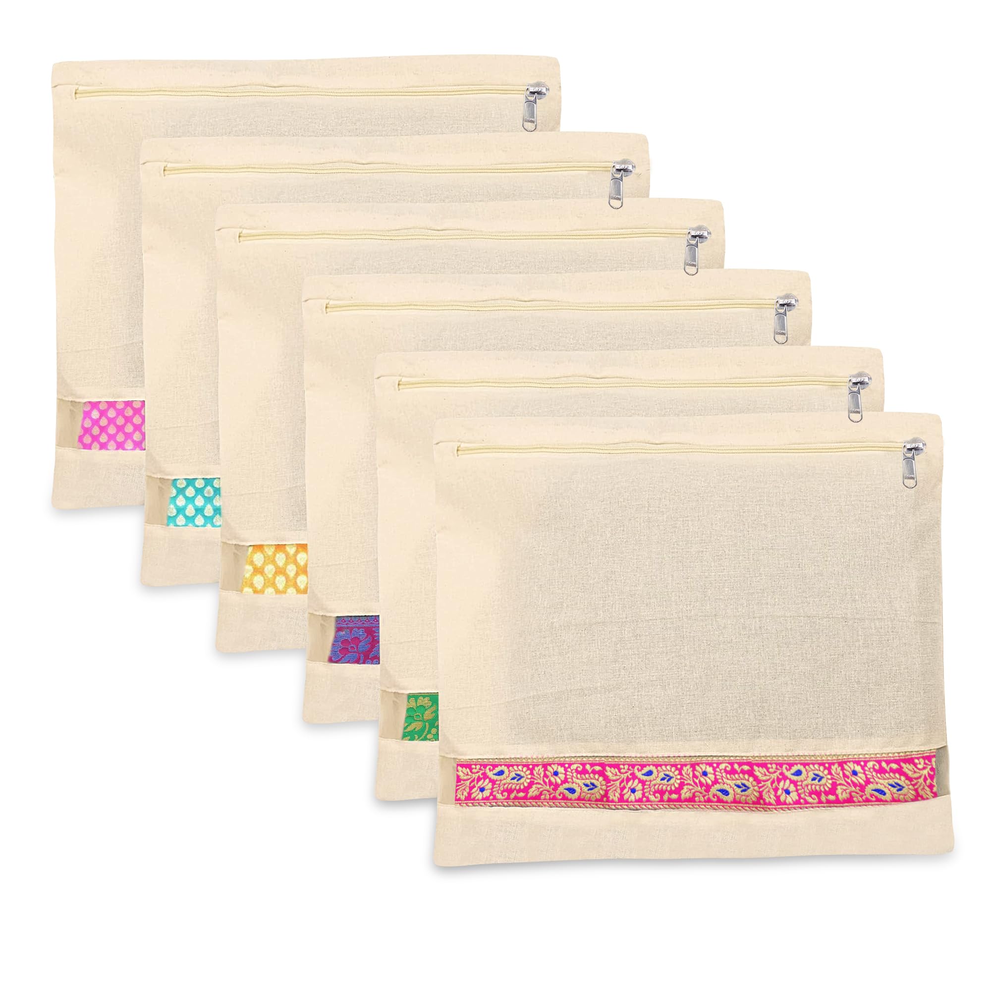 Glun Cotton Saree Covers,40.535.5Cm Pack Of 6 Beige Colour Cloth Bags With Zip Closure For Storing Sarees, Lehngas, Shirt, Cotto