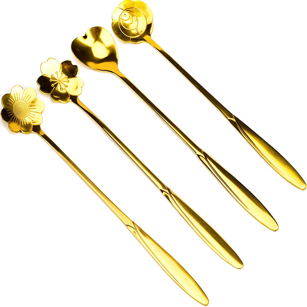Flower Spoon Set Stainless Steel Teaspoons Reusable Coffee Stirrers Colorful Tea Scoops Coffee Spoon Tea Spoon Mixing Spoon Suga