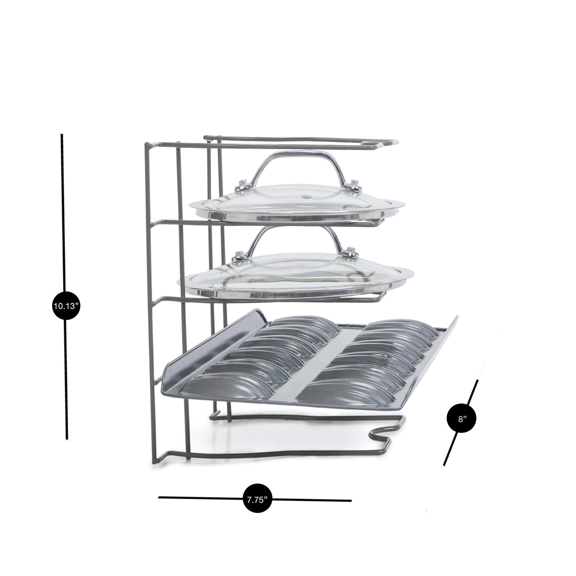Smart Design Bakeware And Lid Storage Rack With 4 Compartment Dividers - Steel Metal Frame - Rust Resistant Finish - Cooking And