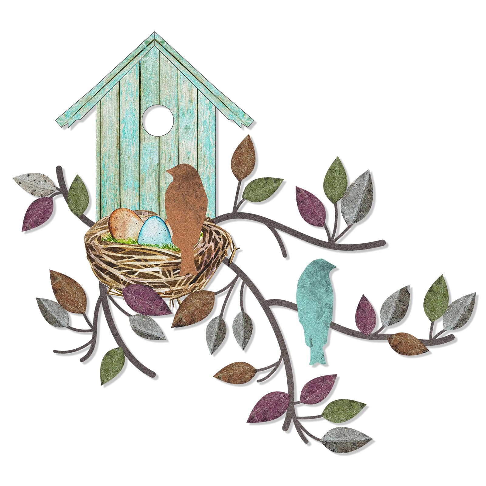 Peryiter Birds Wall Decor Metal Bird Decor for Wall Outdoor Bird Wall Art Hanging Metal Tree with Birdhouse for Living Room Meta