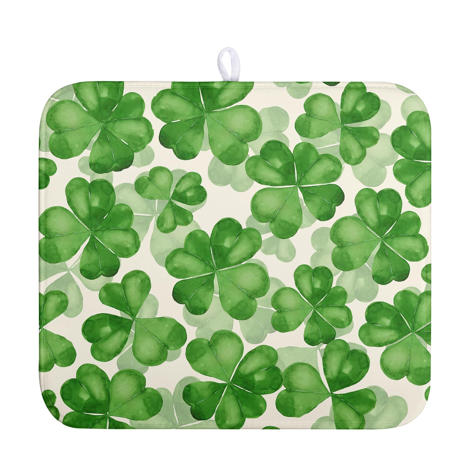 Green Clover Shamrock Dish Drying Mats for Kitchen Counter 16x18 In Happy St. Patricks Day Lucky Clovers Dish Drainer Mats Spri