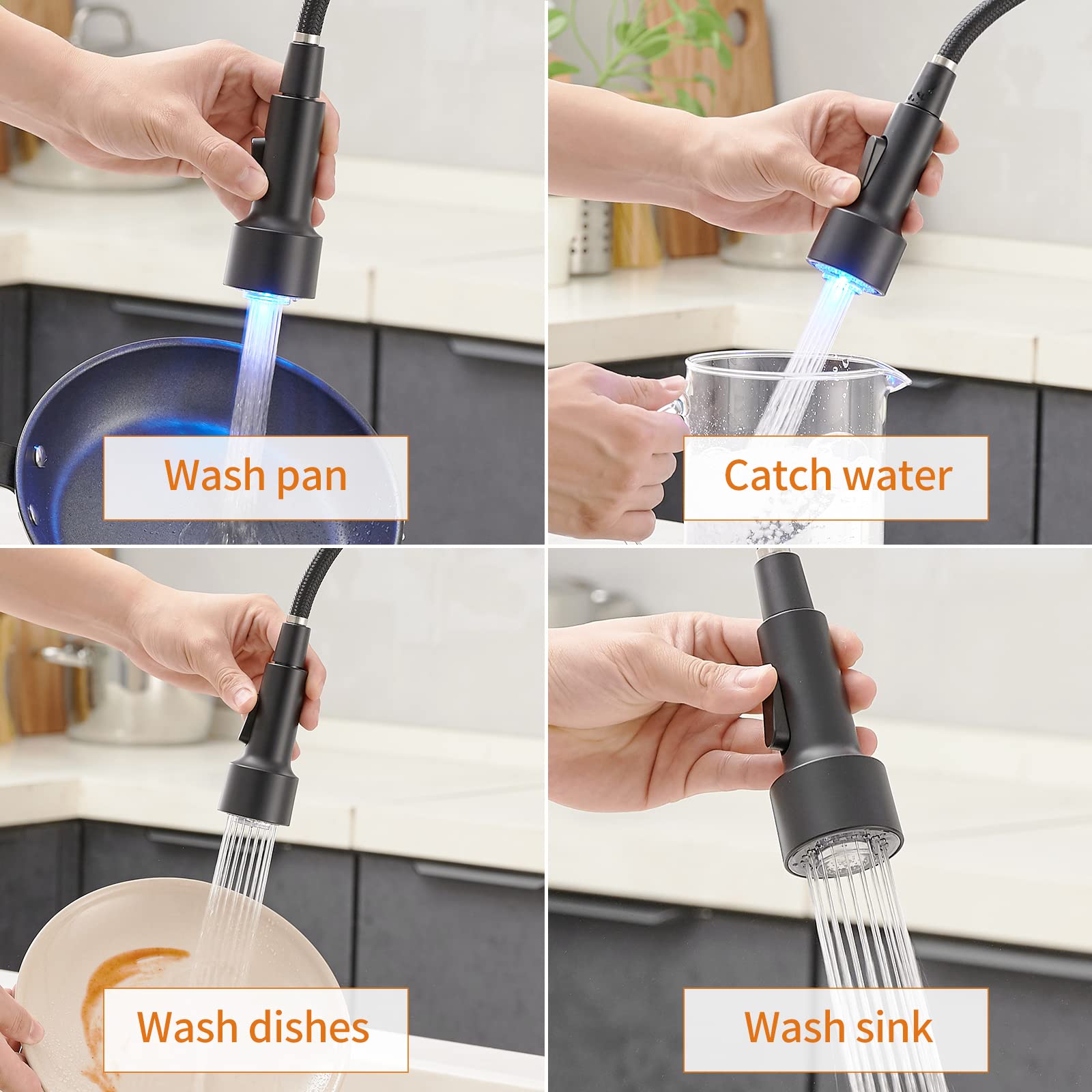 Gimili Black And Gold Kitchen Faucet With Pull Down Sprayer Led Kitchen Sink Faucet
