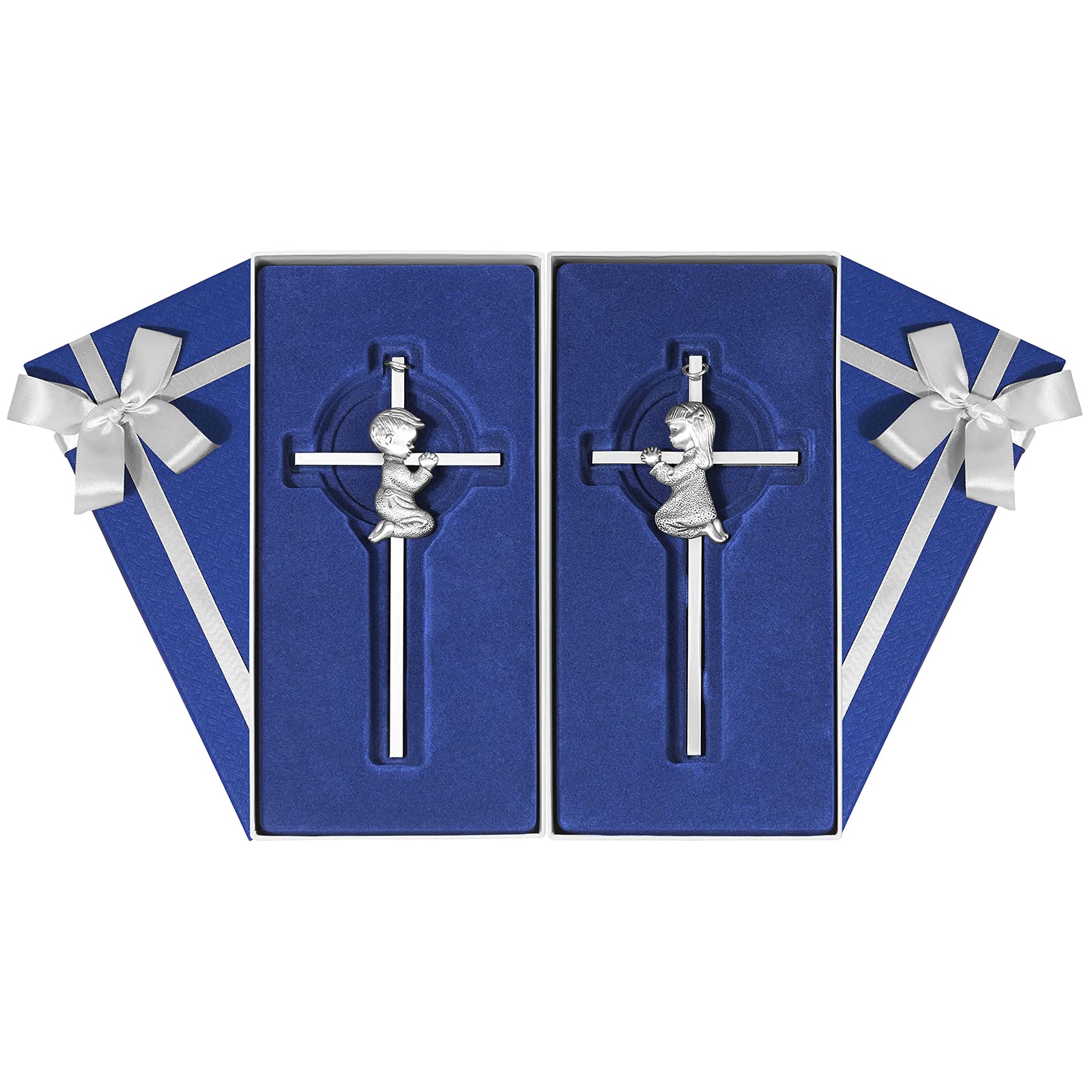 2 PCs Silver Baby Wall Cross Baptism Gifts for Boy and Girl Christening First Communion Dedication Gift for Baby Girls Goddaught